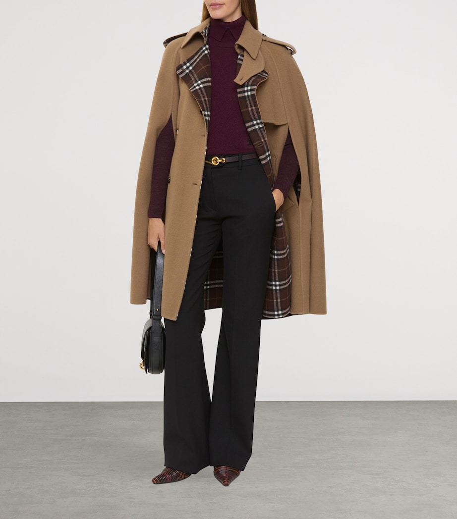 Burberry Womens Wool Trench Cape Camel/treacle Bn Chk Image 2