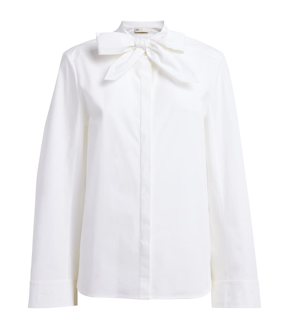 Tory Burch Womens Stretch-Cotton Bow Blouse White Image 1