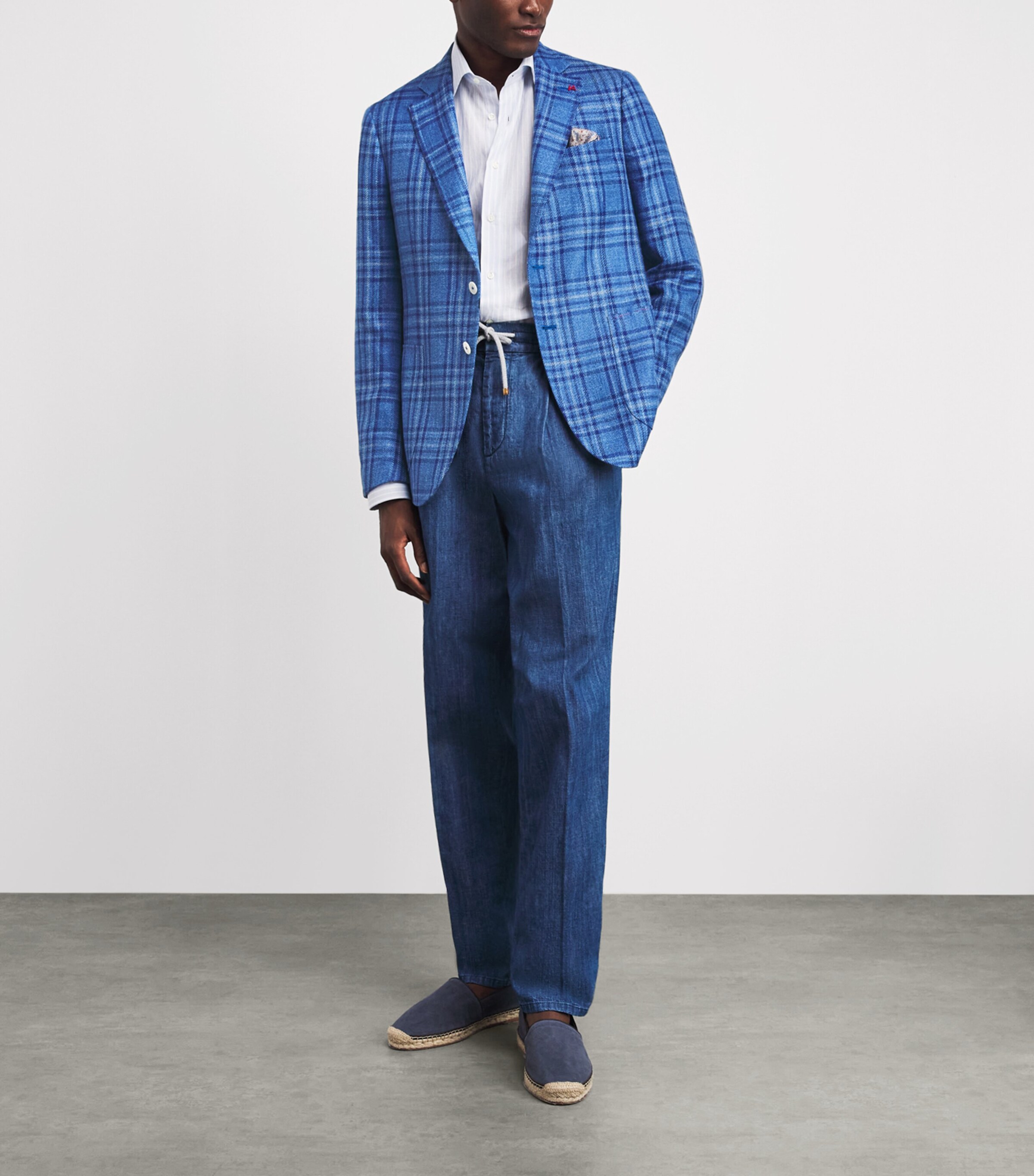 Isaia Mens Wool-Silk-Linen Check Blazer Image 2