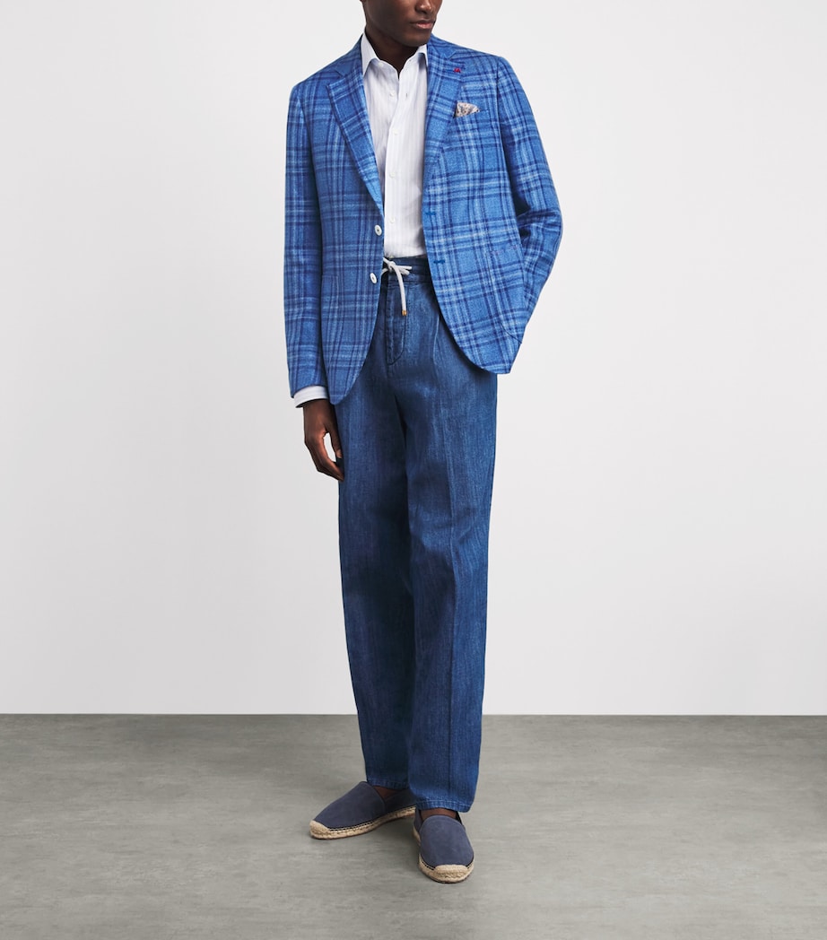 Isaia Mens Wool-Silk-Linen Check Blazer Image 2