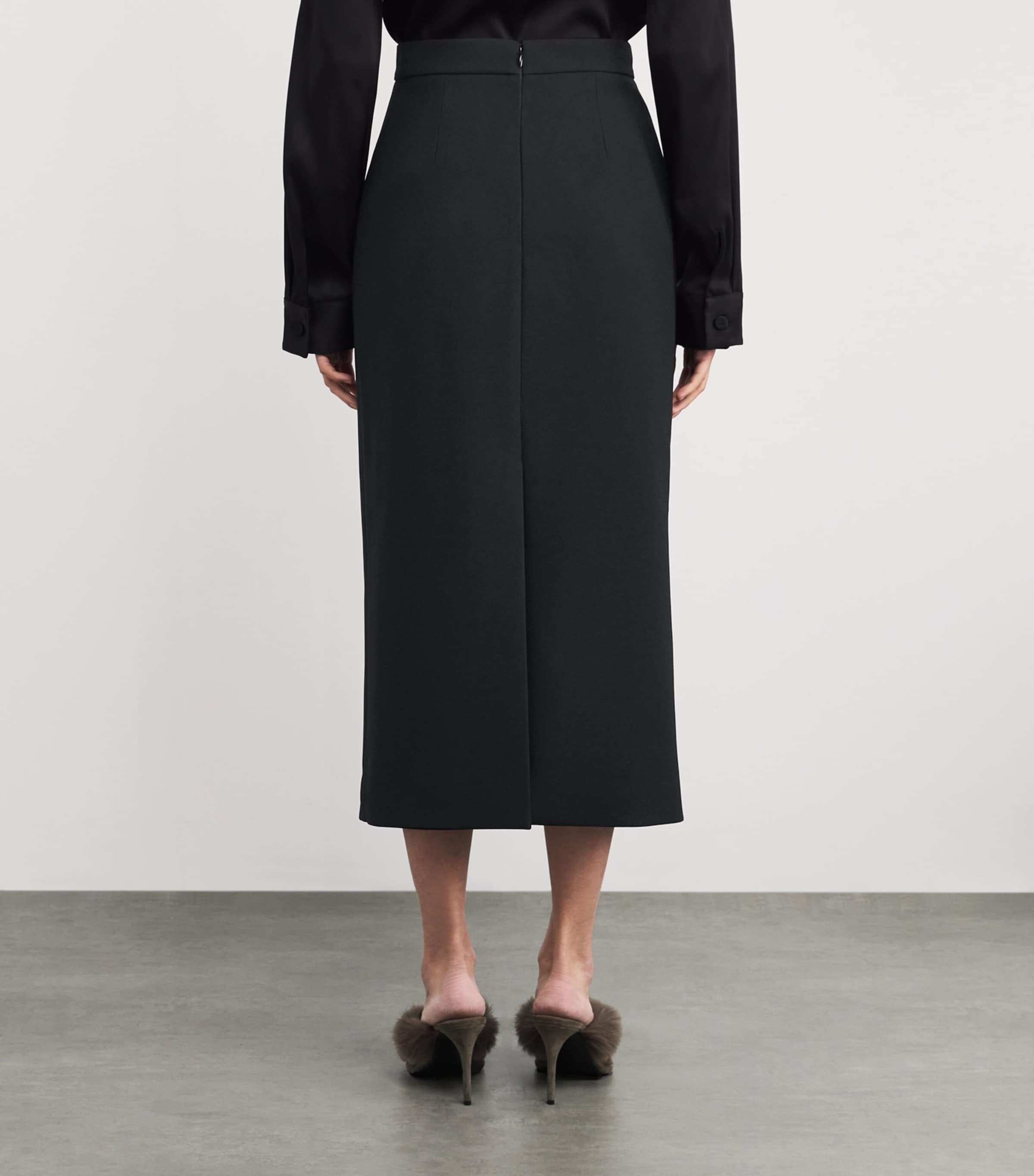 Crepe Amel Pencil Midi Skirt BLACK/PERSIAN BLUE Image 4