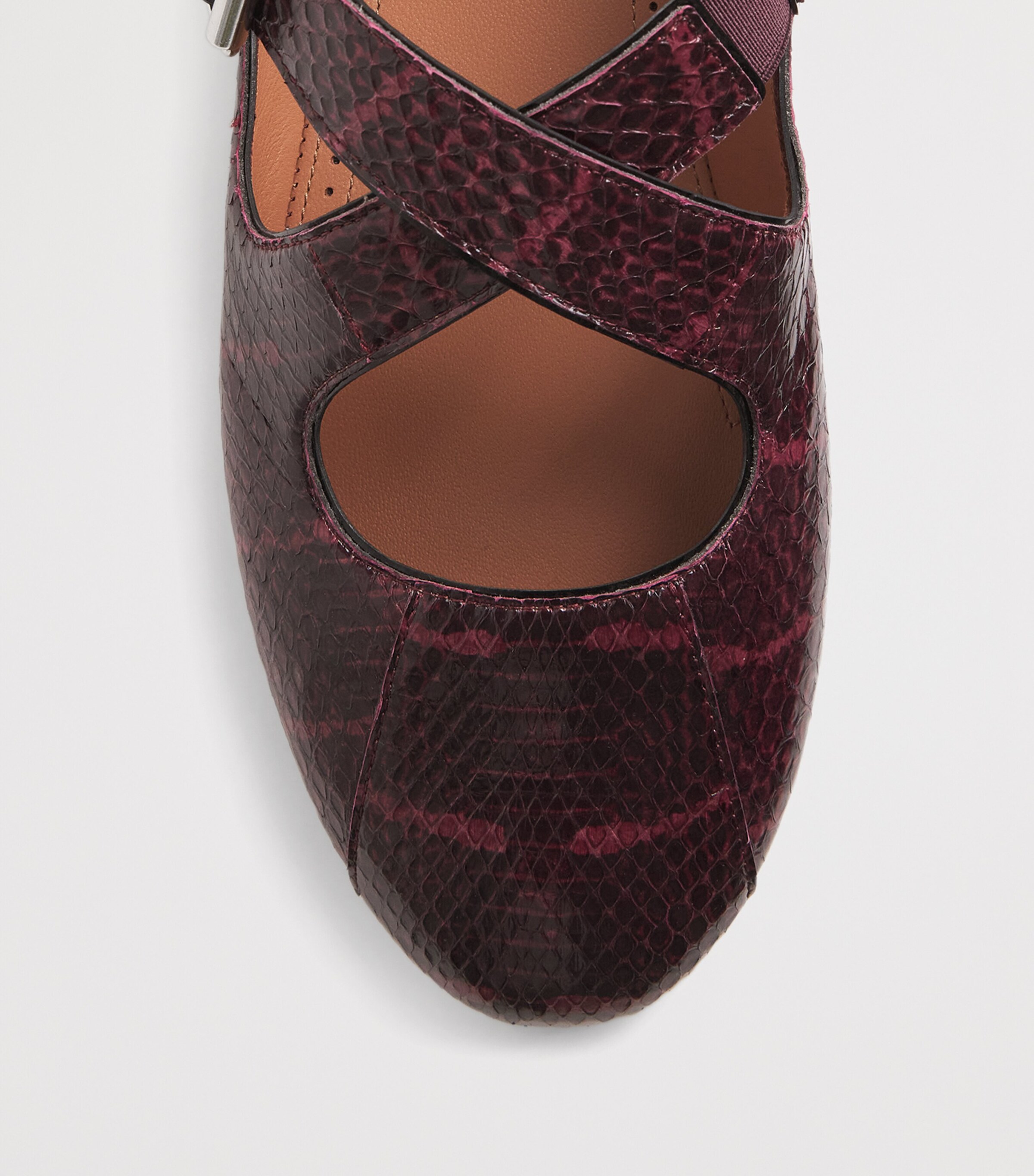 Alaïa Womens Snakeskin Criss-Cross Ballet Flats Bordeaux Image 6