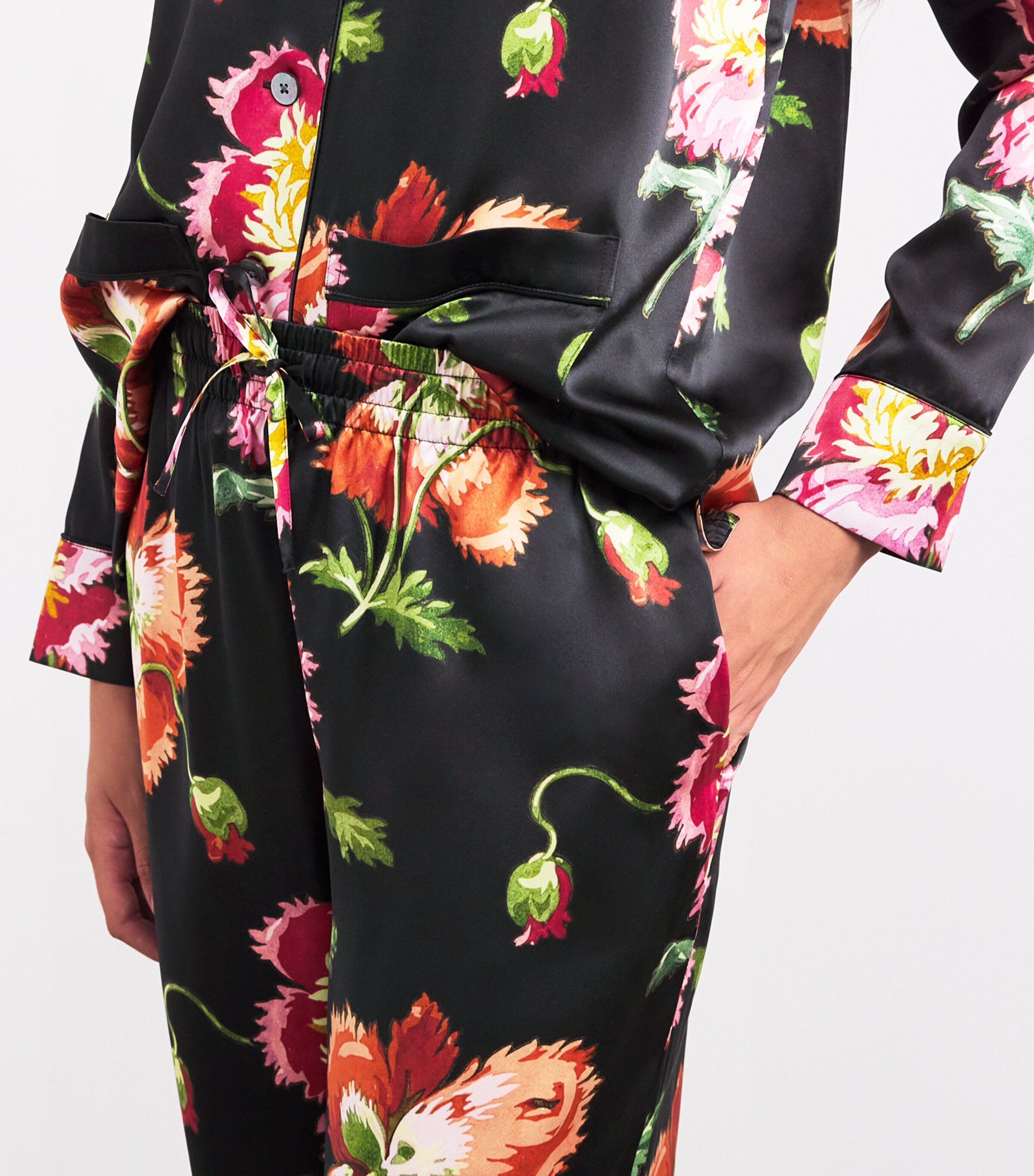 Harrods Womens Silk Floral Pyjama Set Black Image 6