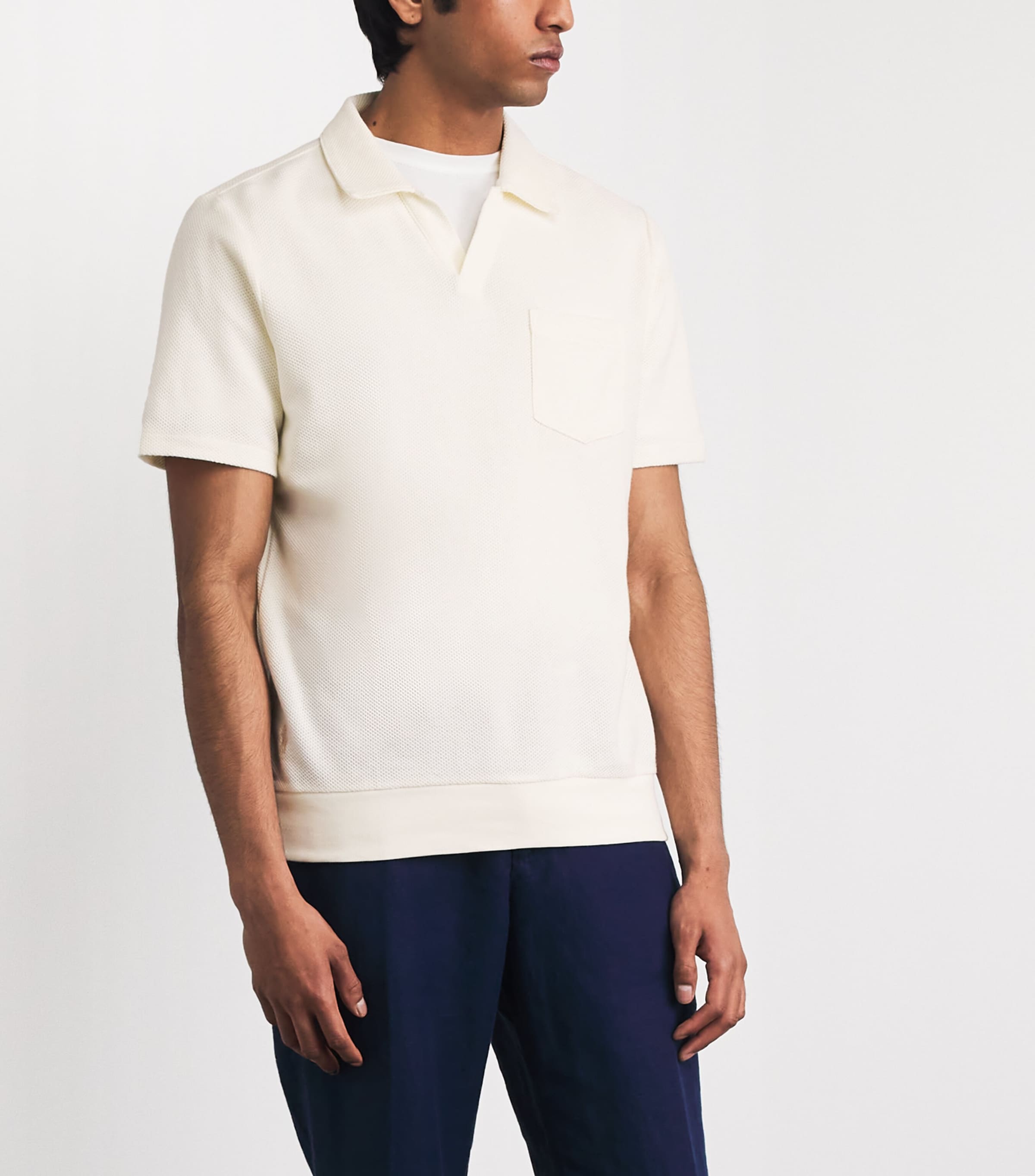 Polo Ralph Lauren Mens Cotton Honeycomb Mesh Polo Shirt Pale Cream Image 4