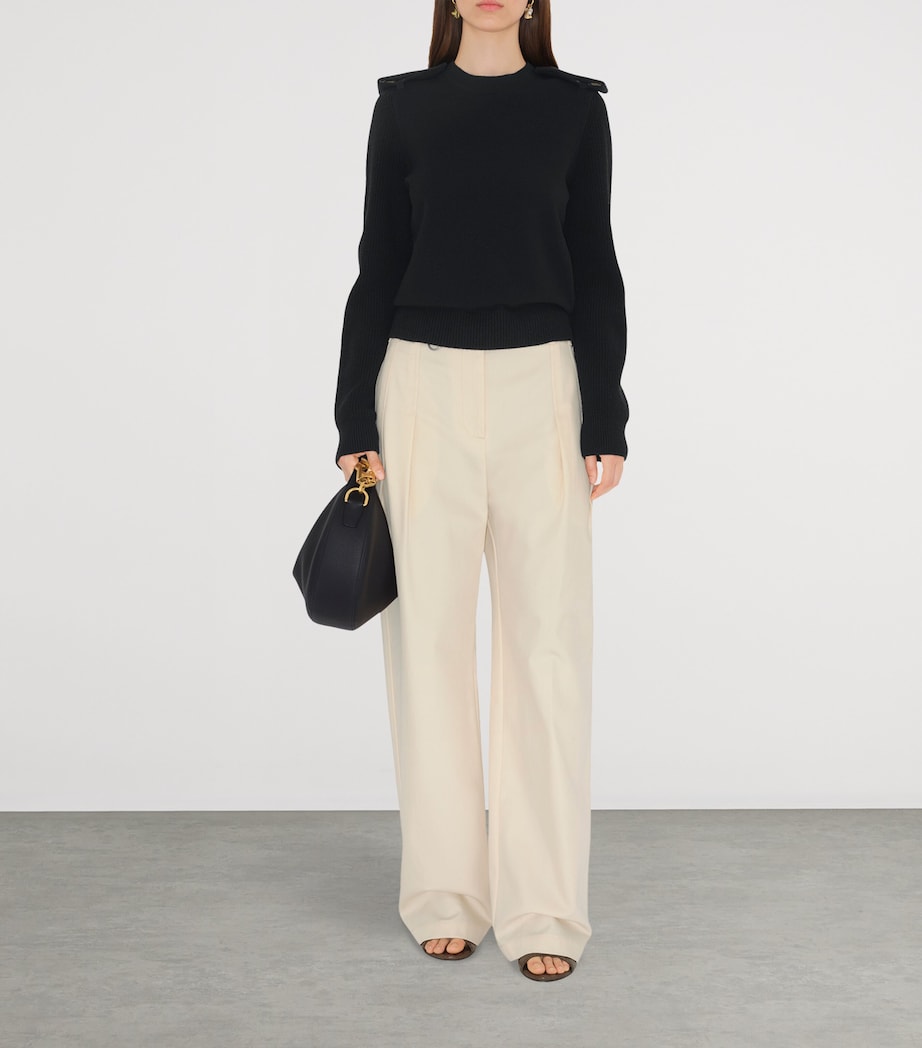 Wool-Cashmere-Blend Epaulette Sweater BLACK Image 2