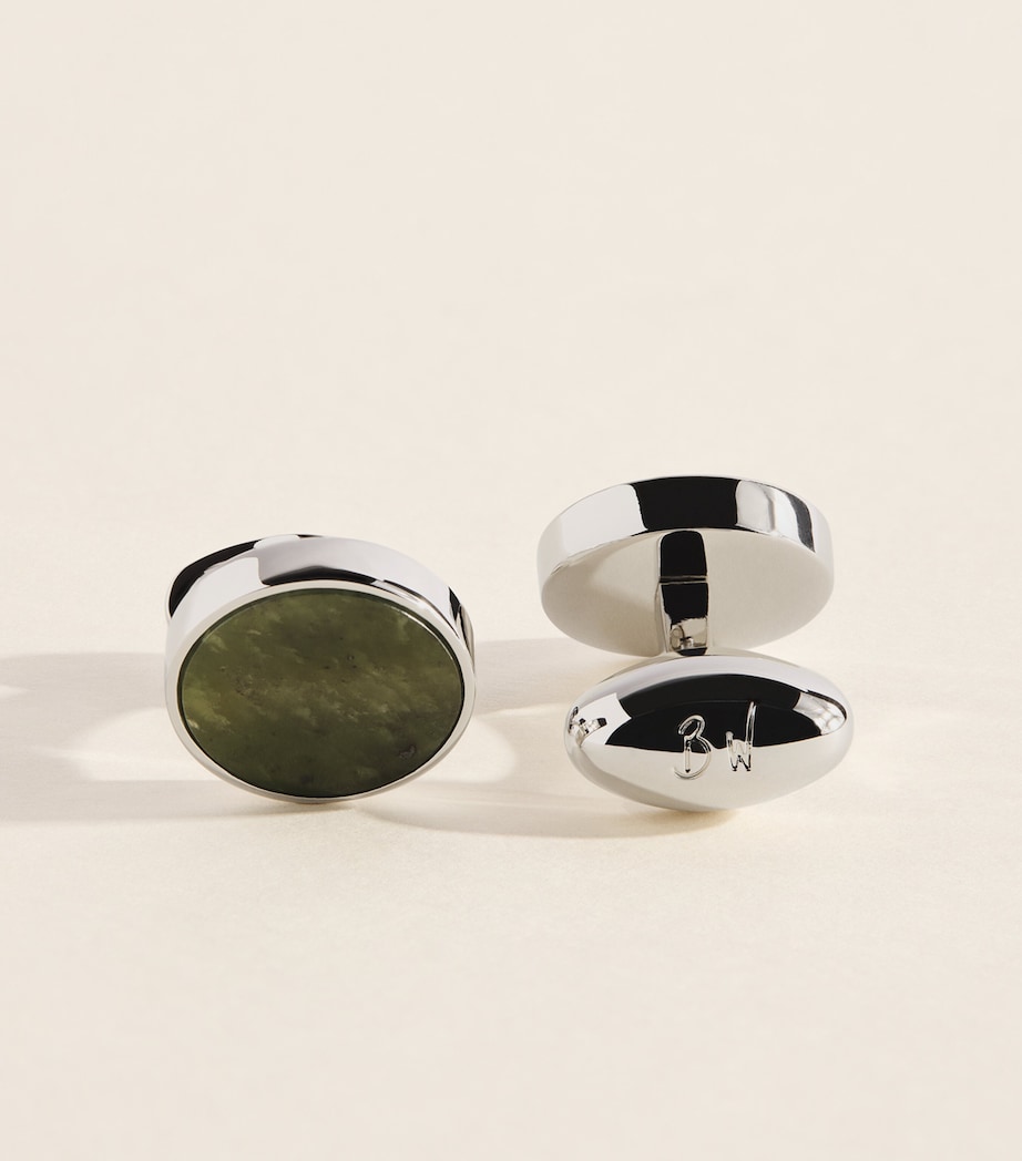 Babette Wasserman Rhodium-Plated Jade Circle Cufflinks Green Jade Image 1
