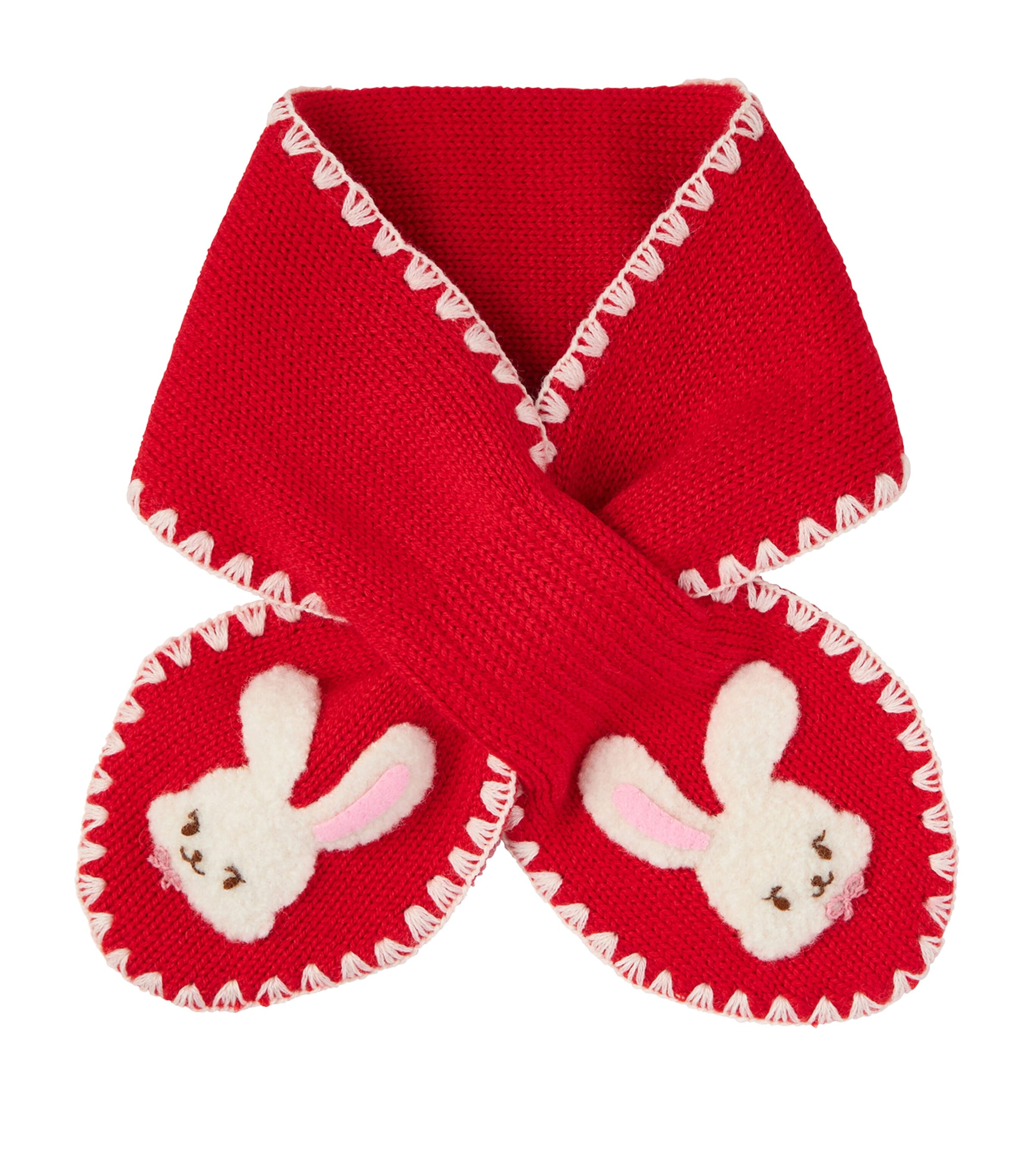 Miki House Wool-blend Knit Bunny Scarf In Red