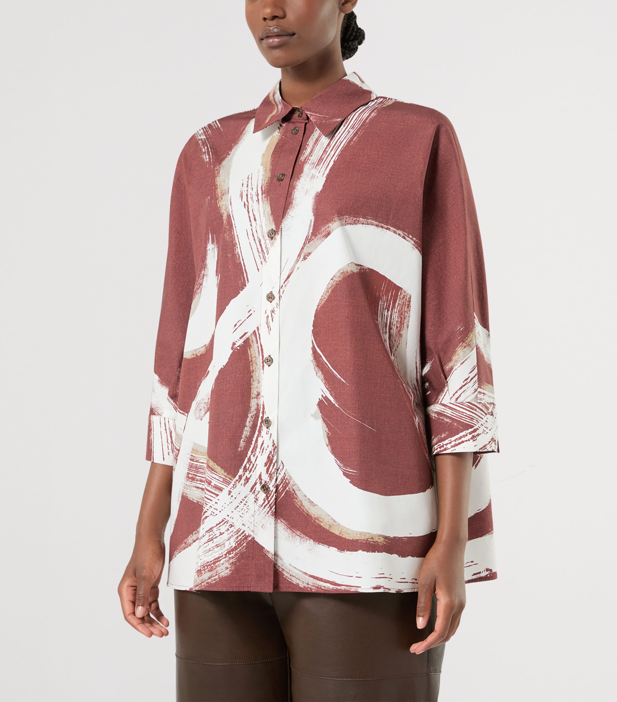 Marina Rinaldi Womens Cotton Print Shirt Brick Red Image 3