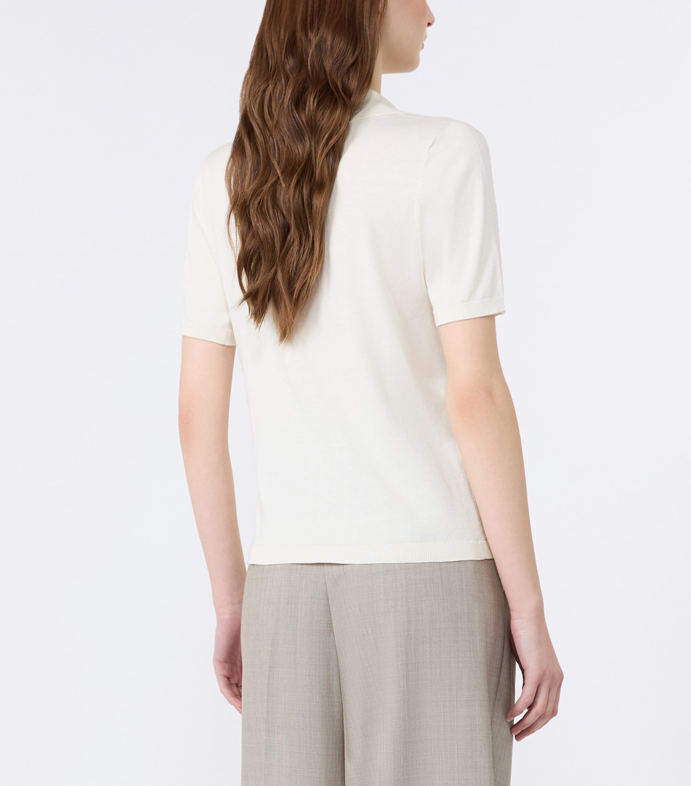Weekend Max Mara Womens Silk-Cotton Polo Shirt Ecru Image 3