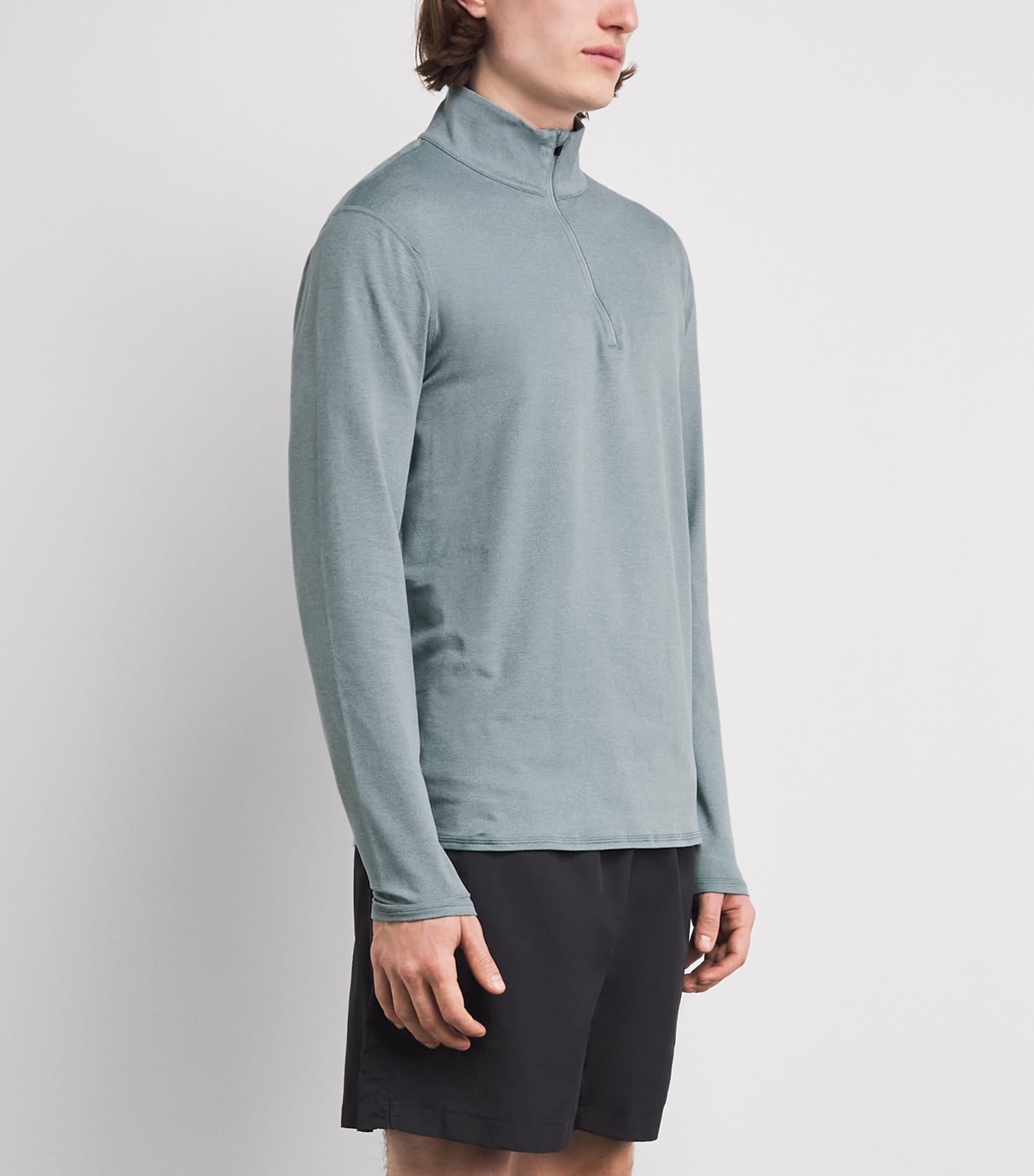 VUORI Mens Ponto Quarter-Zip Sweatshirt Hyb Misty Blu Heathr Image 4