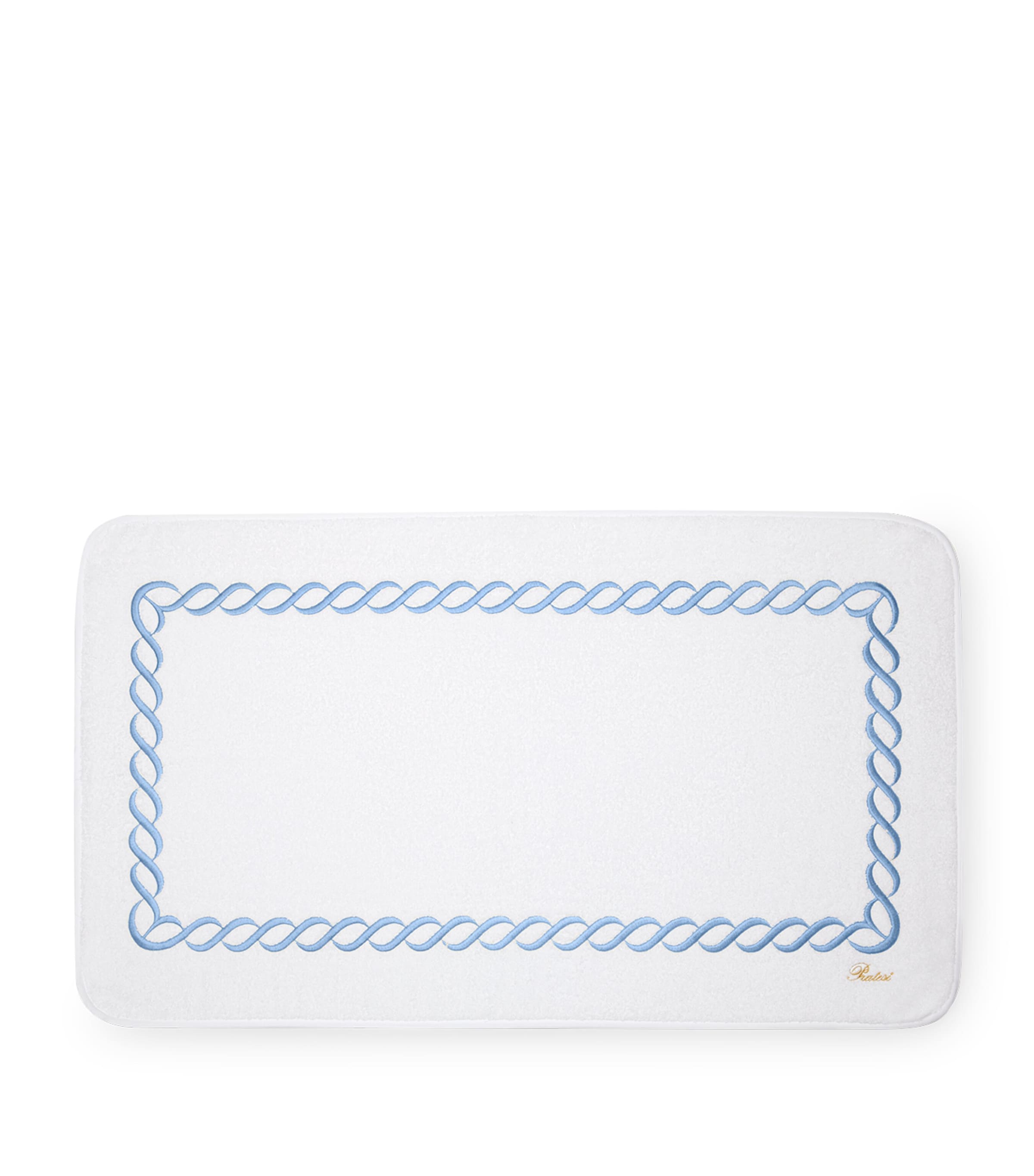 Cotton Treccia Bath Mat (50cm x 90cm) WHT/MEDIUM BLUE Image 2