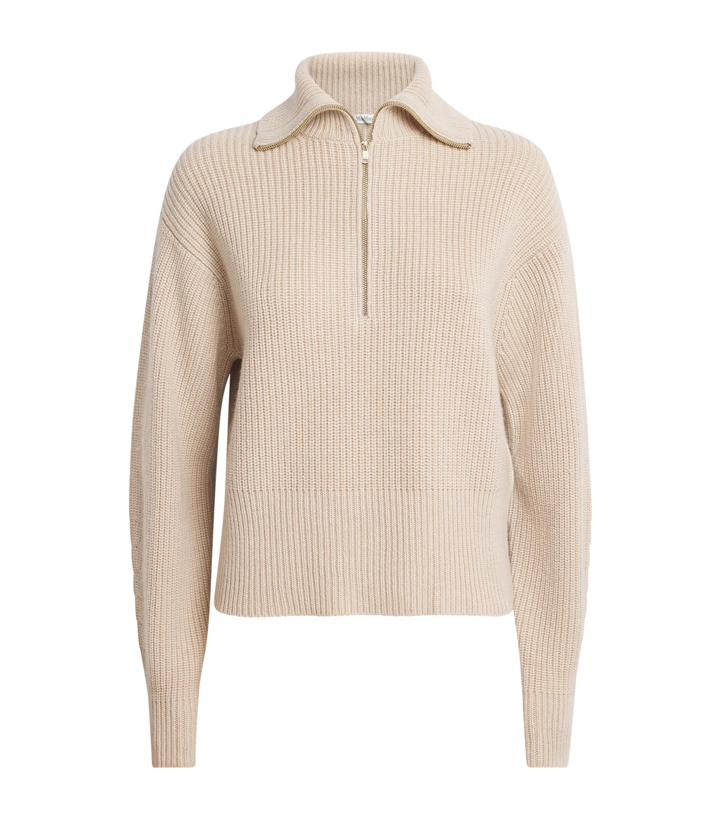 Max Mara Wool-cashmere Quarter-zip Sweater In Neutral