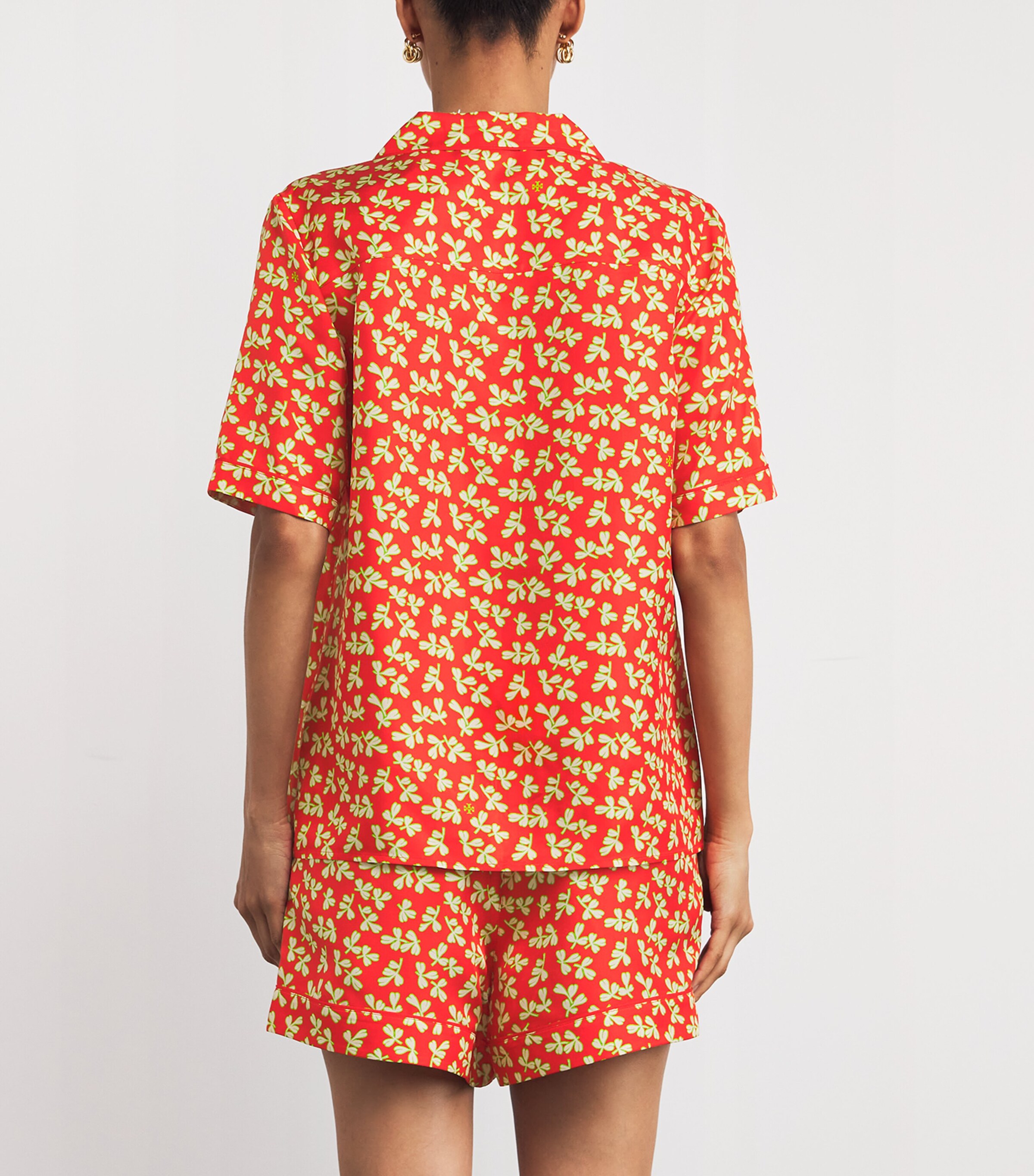 Silk Leaf Print Short-Sleeve Shirt RED LITTLE LEAVES Image 4