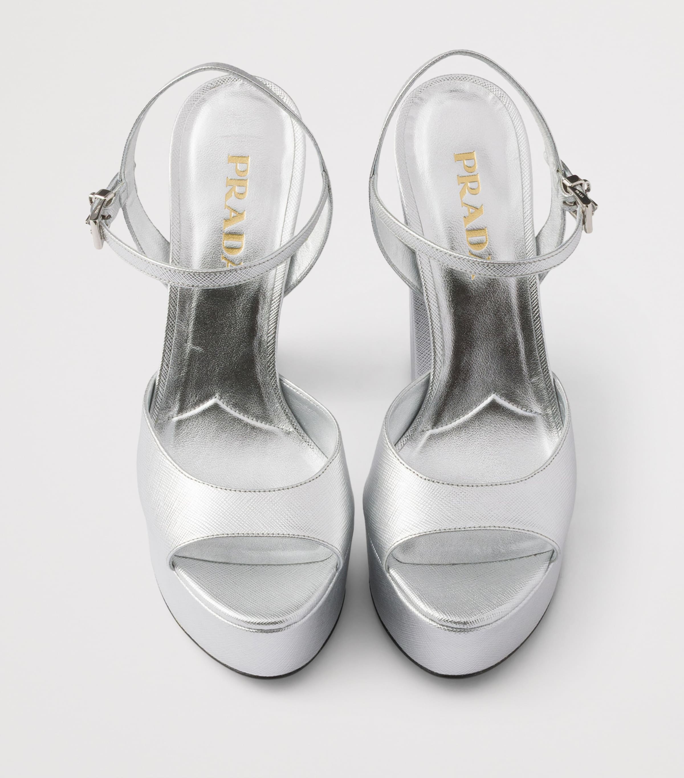 Prada Patent Saffiano Leather Platform Sandals 115 Gold/silver Image 3