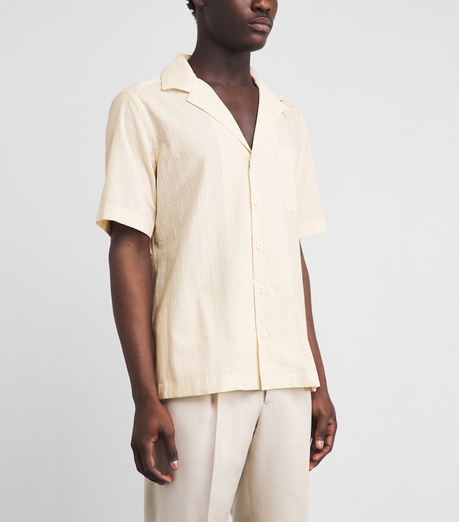 Lardini Mens Cotton Stripe Short-Sleeve Shirt Cream Image 4