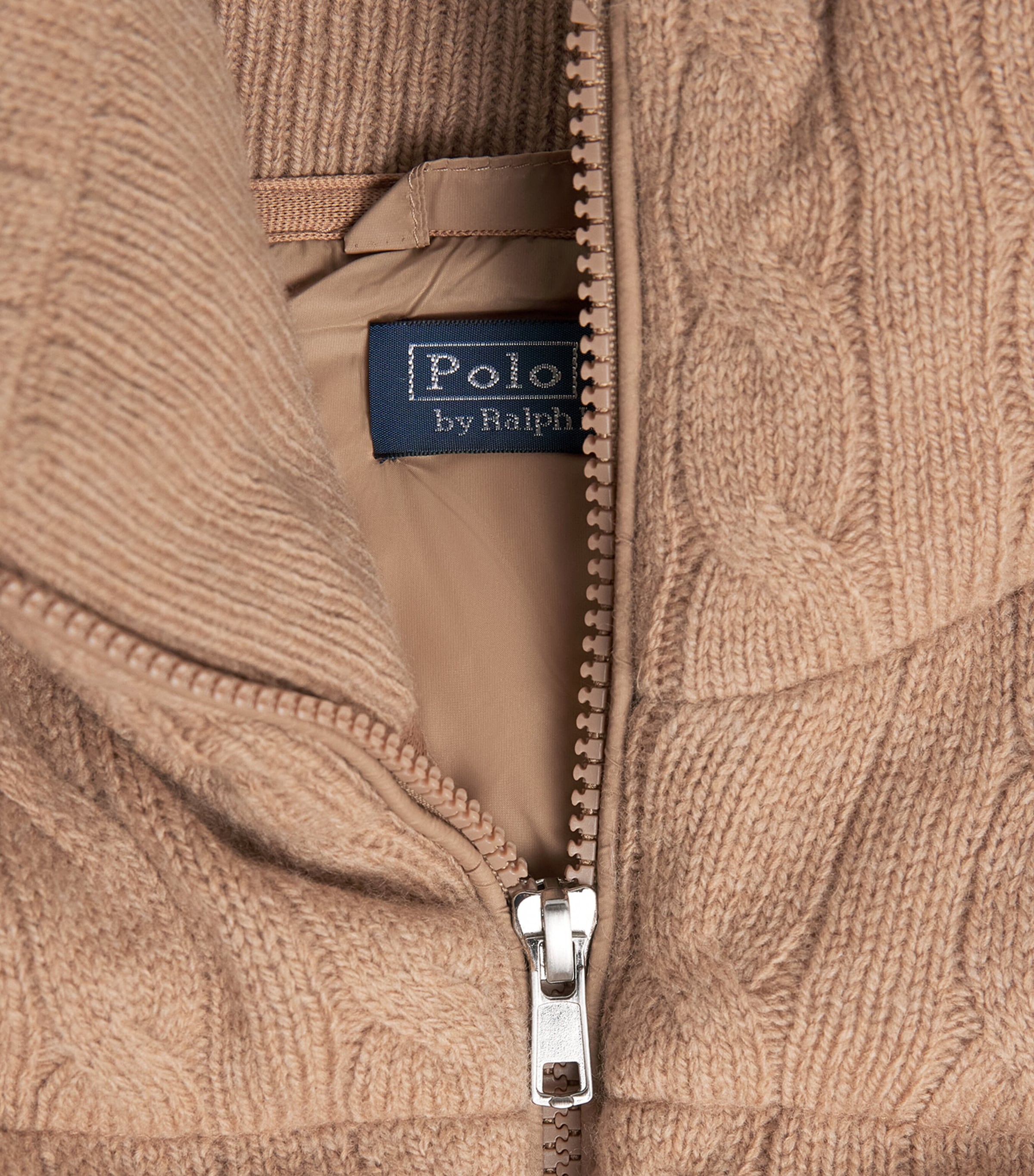 Polo Ralph Lauren Beige Wool-Cashmere Cable-Knit Bomber Jacket