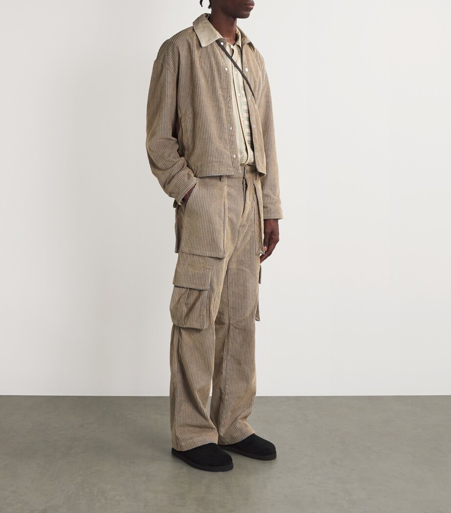 Nahmias Mens Cotton Corduroy Cargo Trousers Beige Wash Image 2