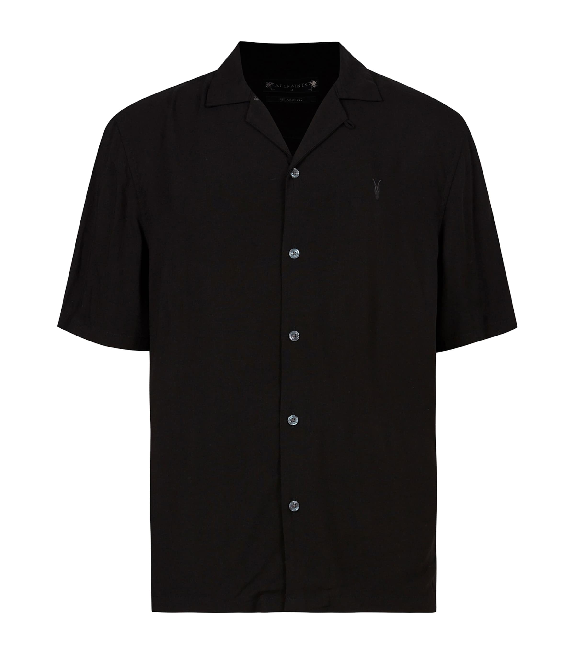 Allsaints Venice Relaxed Fit Short Sleeve Button-up Camp Shirt In Black