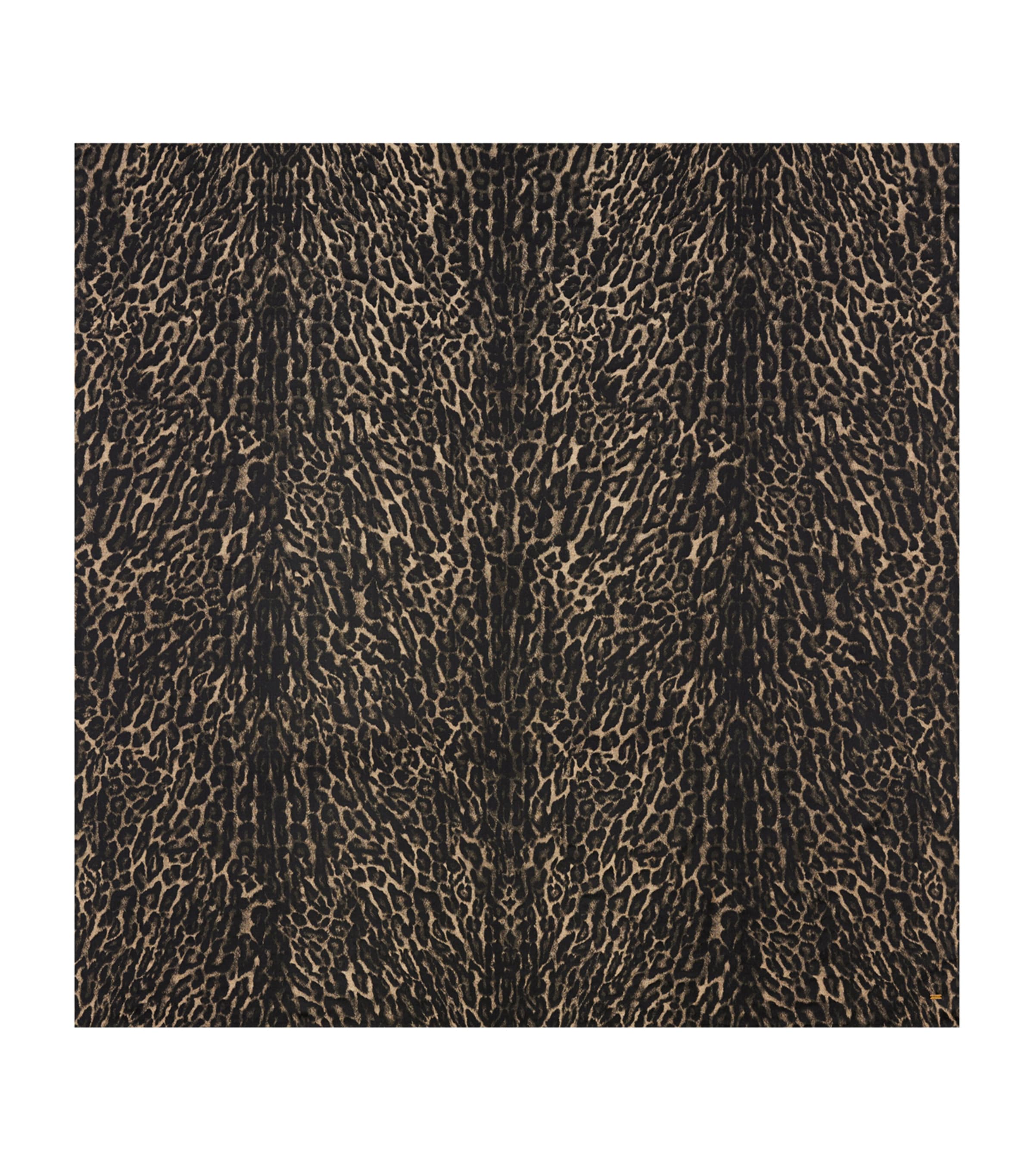 Saint Laurent Silk-cashmere Leopard Print Square Scarf In Brown