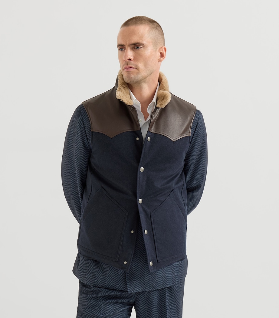 Brunello Cucinelli Mens Wool Shearling-Trim Gilet Image 2