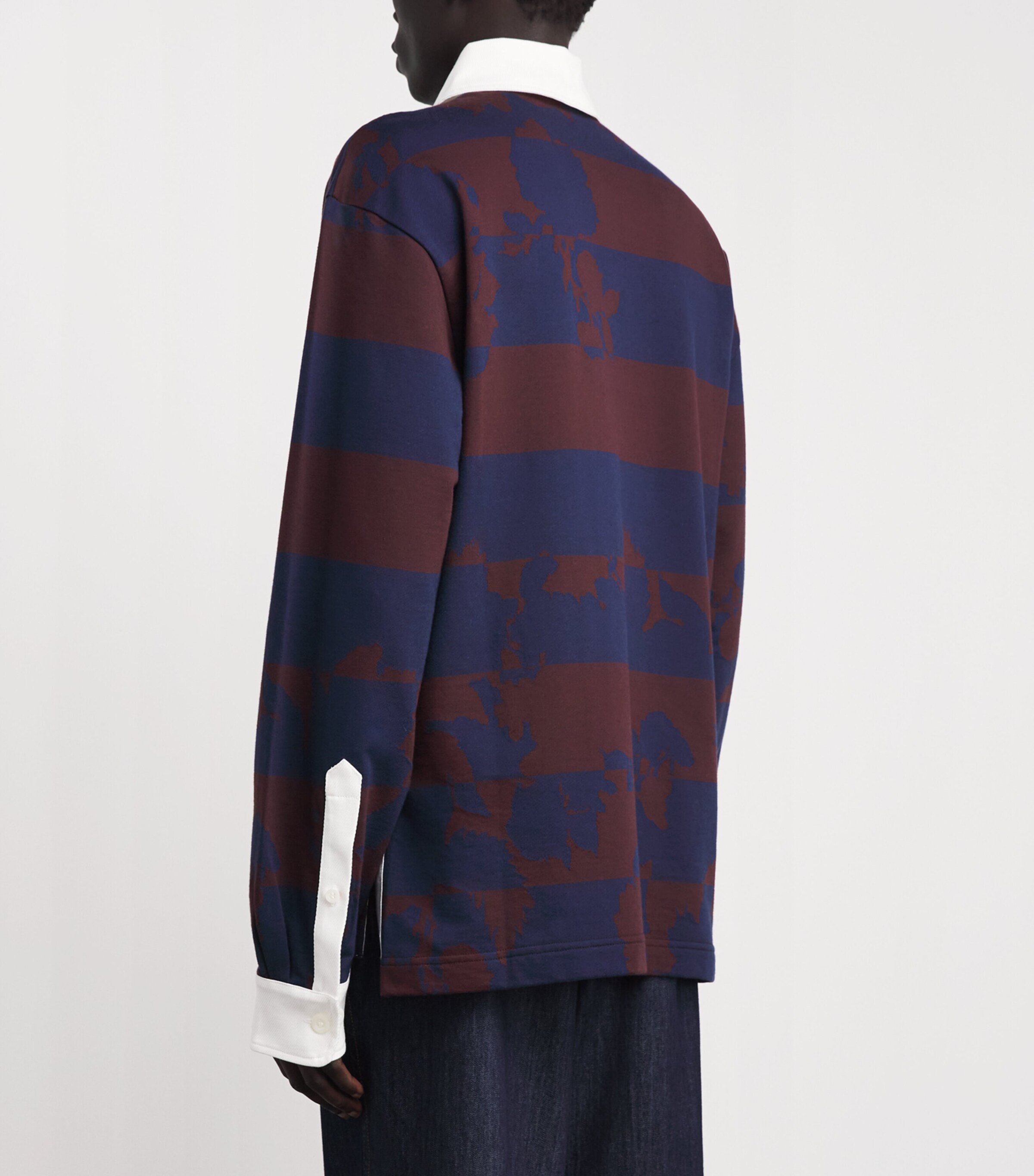 DRIES VAN NOTEN Mens Cotton Floral Stripe Rugby Shirt Burgundy Image 5