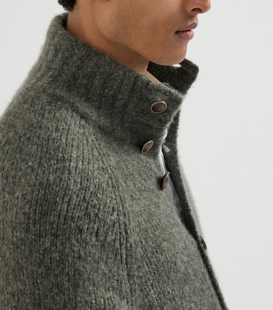 Brunello Cucinelli Mens Cashmere-Silk High-Neck Cardigan Mimetico Image 6