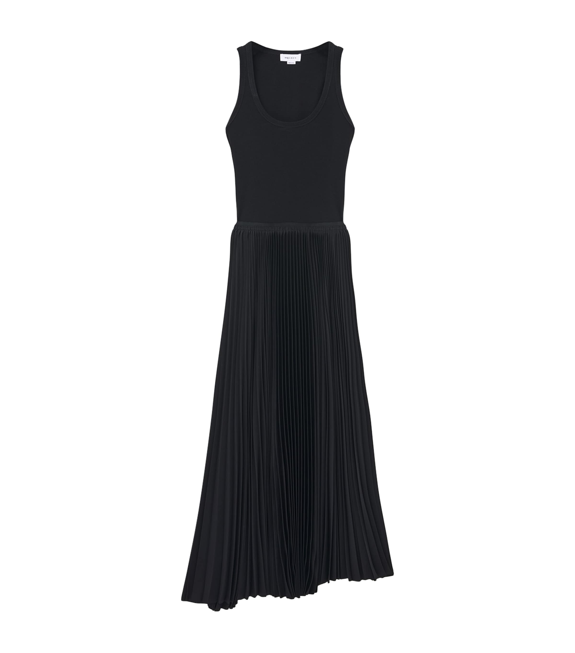 Alexander Mcqueen Cotton Pleated Midi Dress In Black