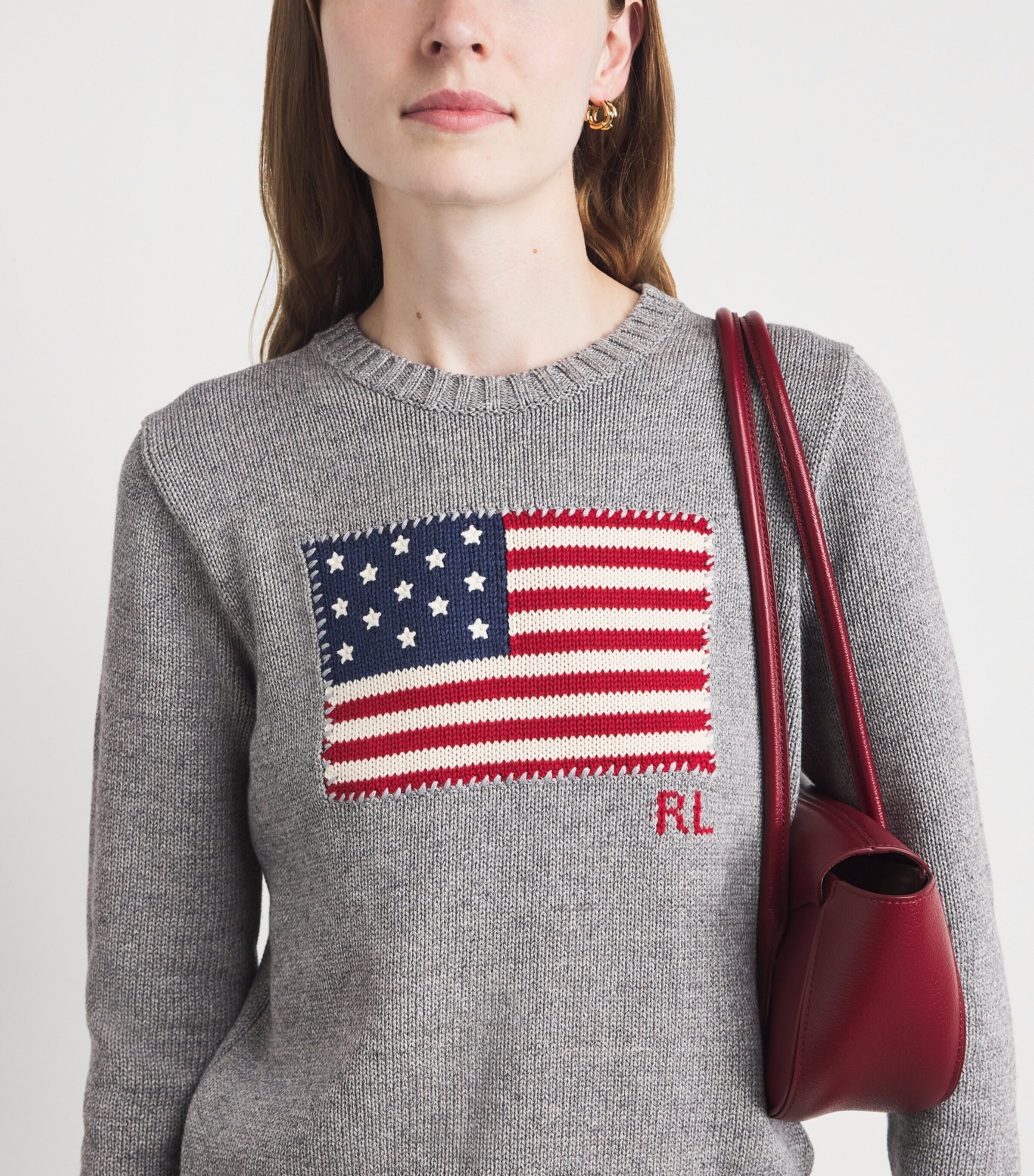 Polo Ralph Lauren Womens Cotton American Flag Sweater Drift Grey Melange Image 3