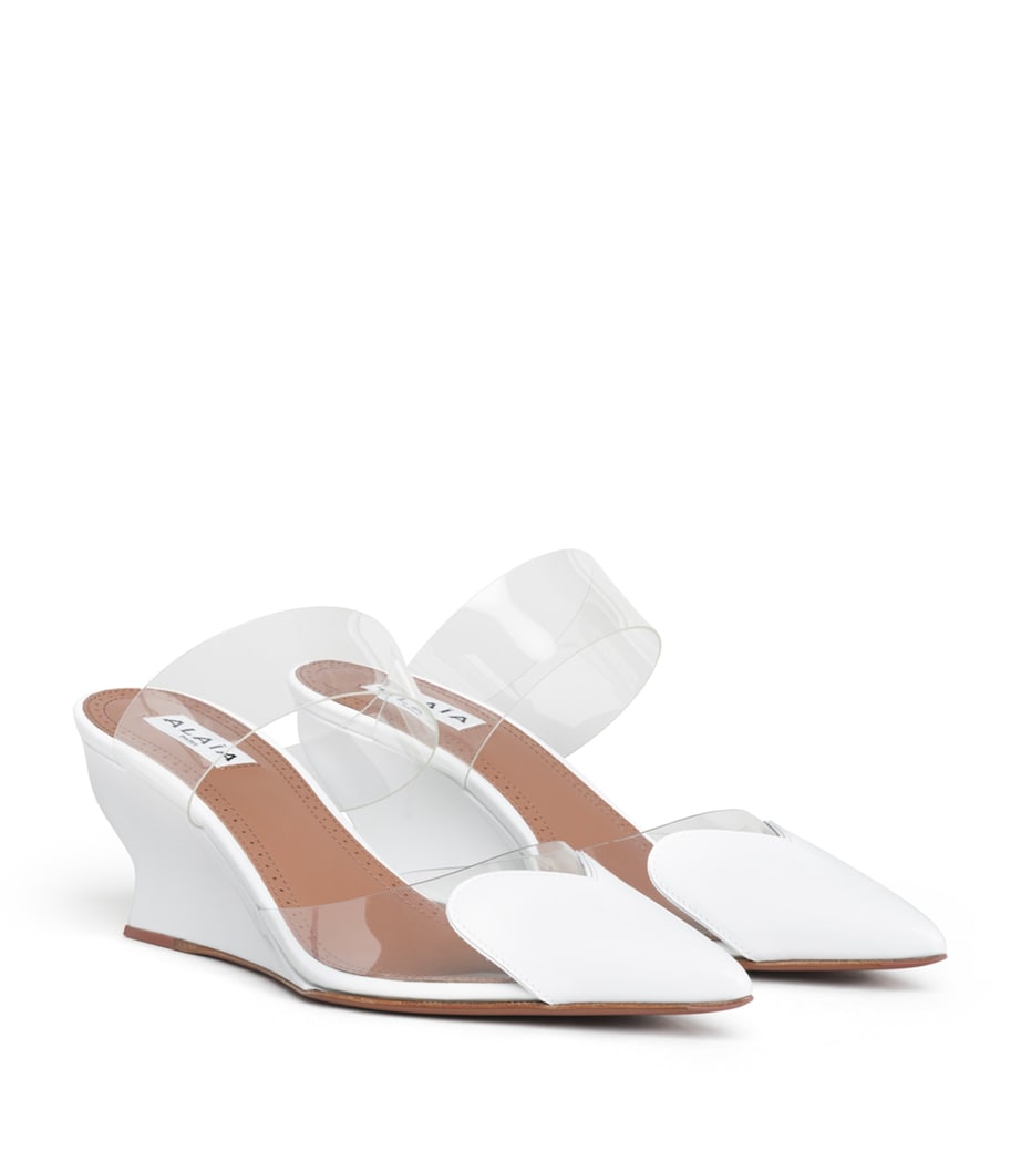 Alaïa Leather-PVC Le Coeur Wedge Mules 60 Optical White Image 2