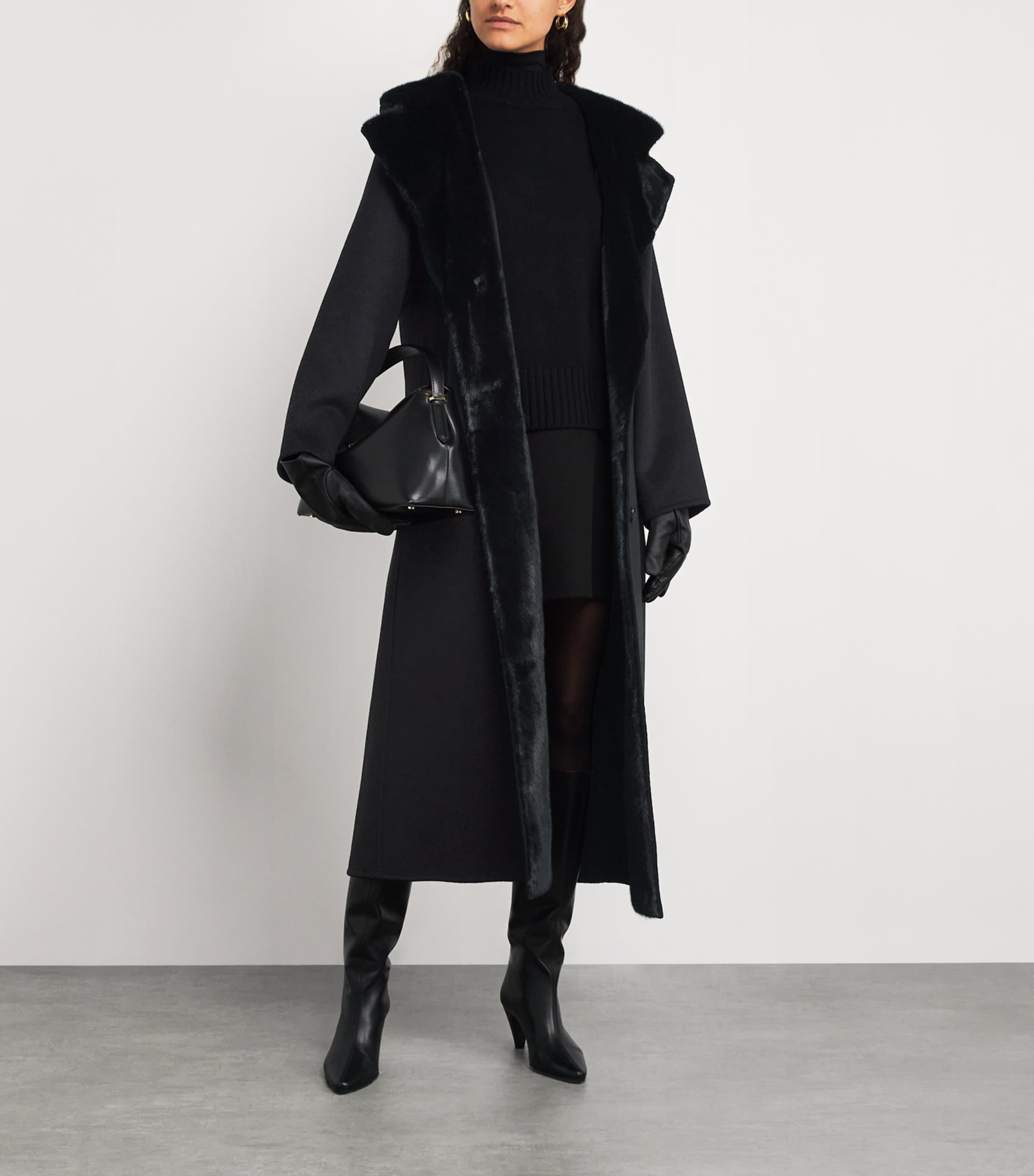 Hooded Mink Fur-Trim Coat C99 Image 2
