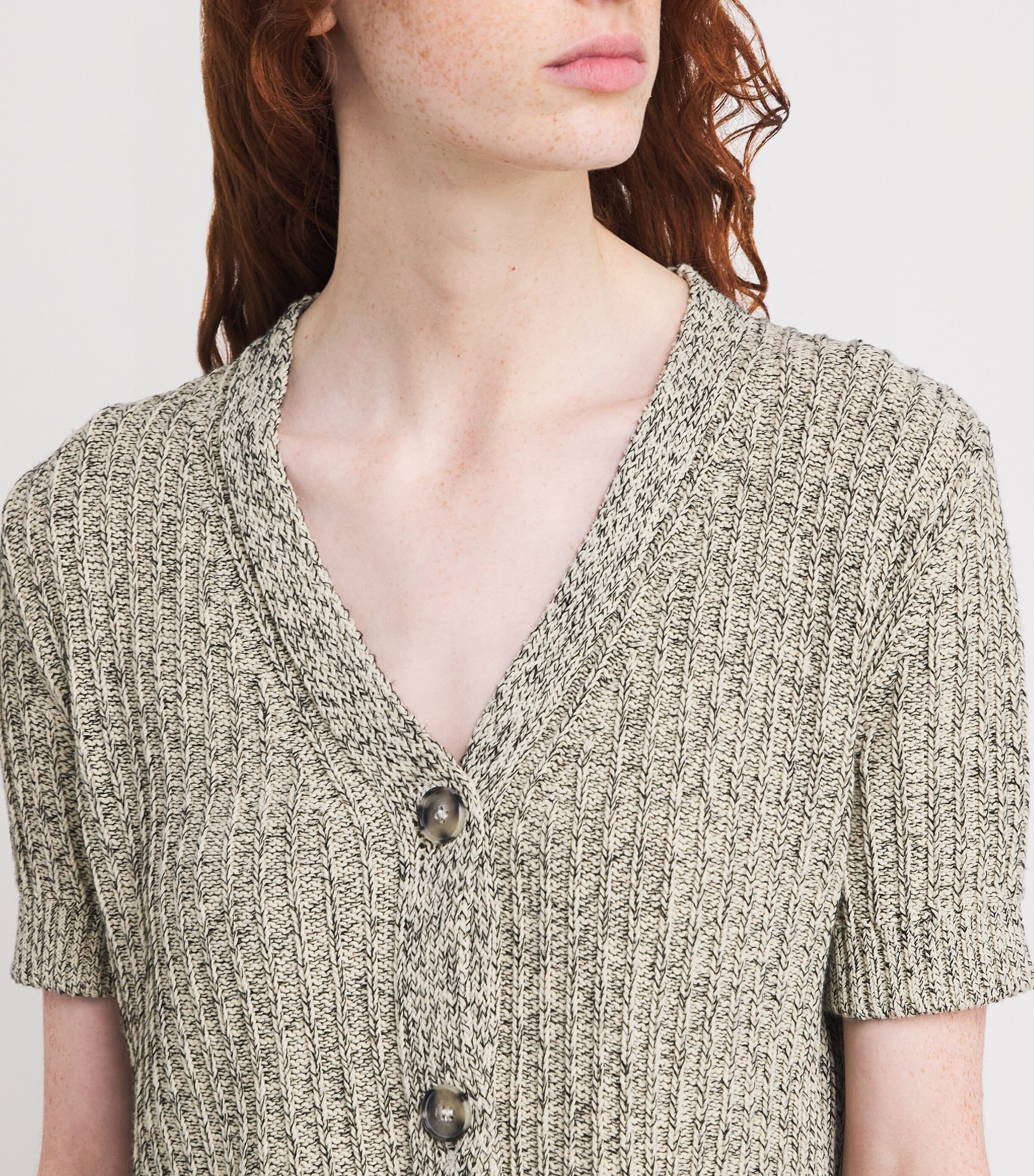 Ribbed Short-Sleeve Cardigan MILK Image 6