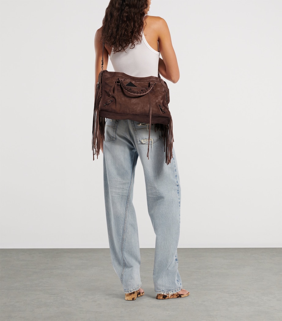 Balenciaga Womens Medium Suede Fringe Le City Top-Handle Bag Image 7
