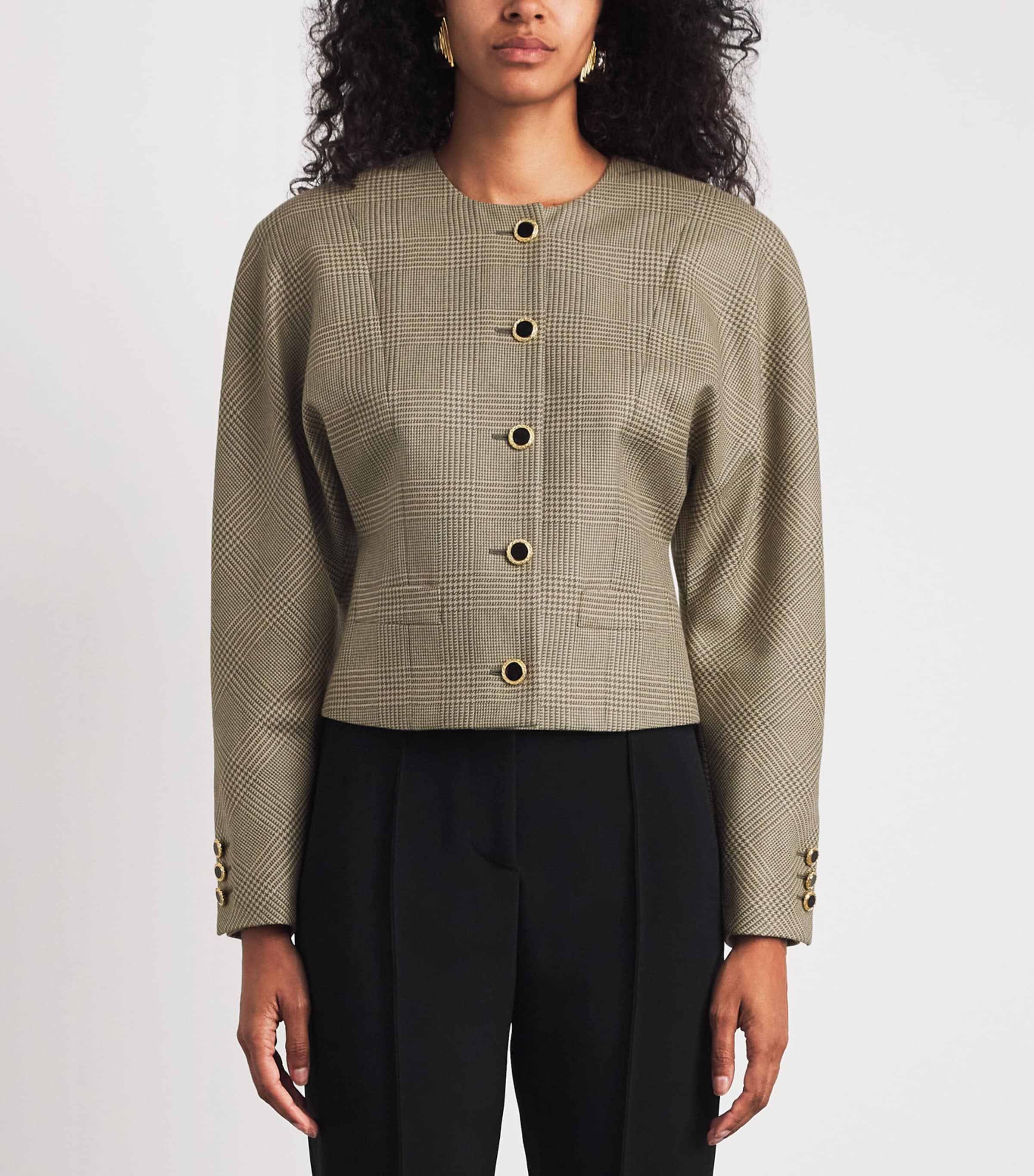 Alessandra Rich Womens Prince of Wales Wool Jacket Green Beige Image 4