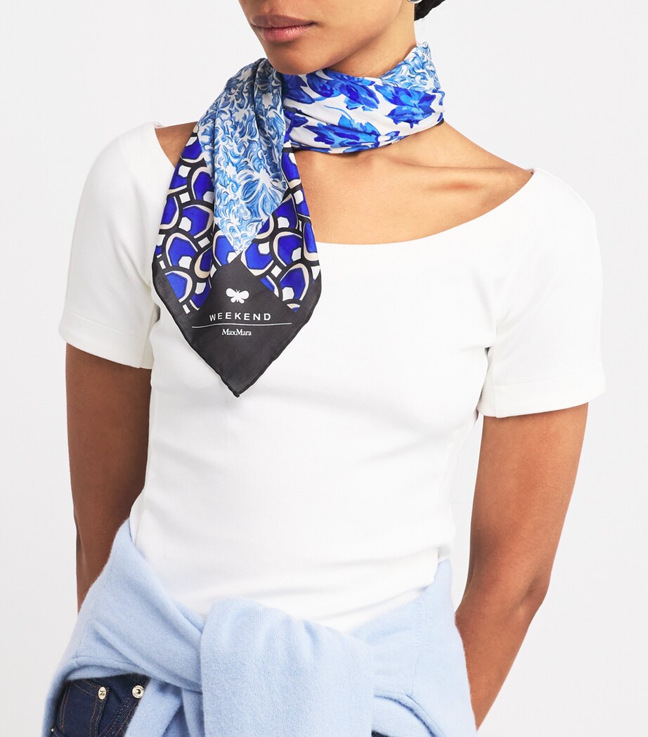 Modal-Silk Patterned Stole Scarf LIGHT BLUE Image 4