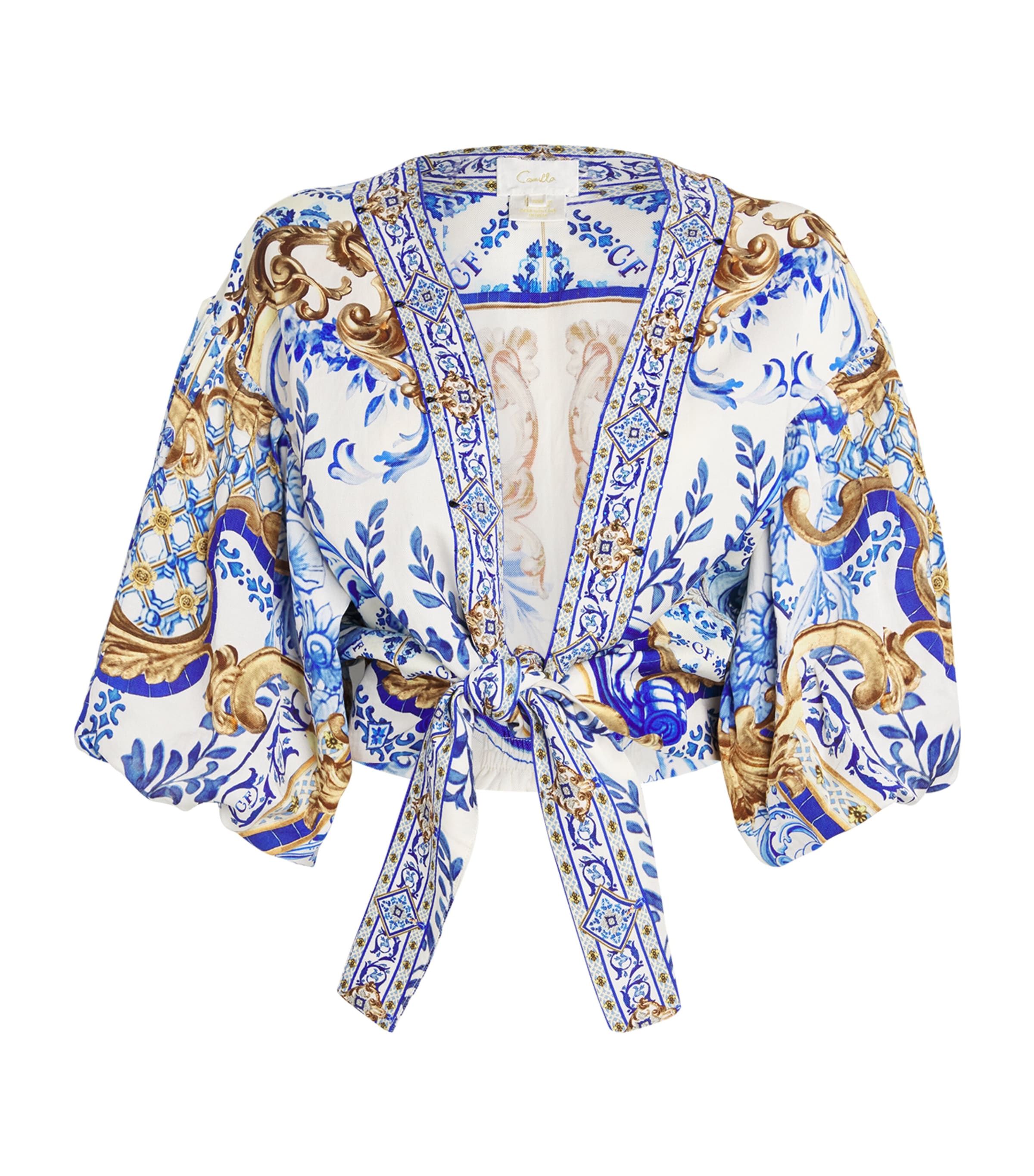 Camilla Womens Printed Puff-Sleeve Crop Top Azuladvt Image 1