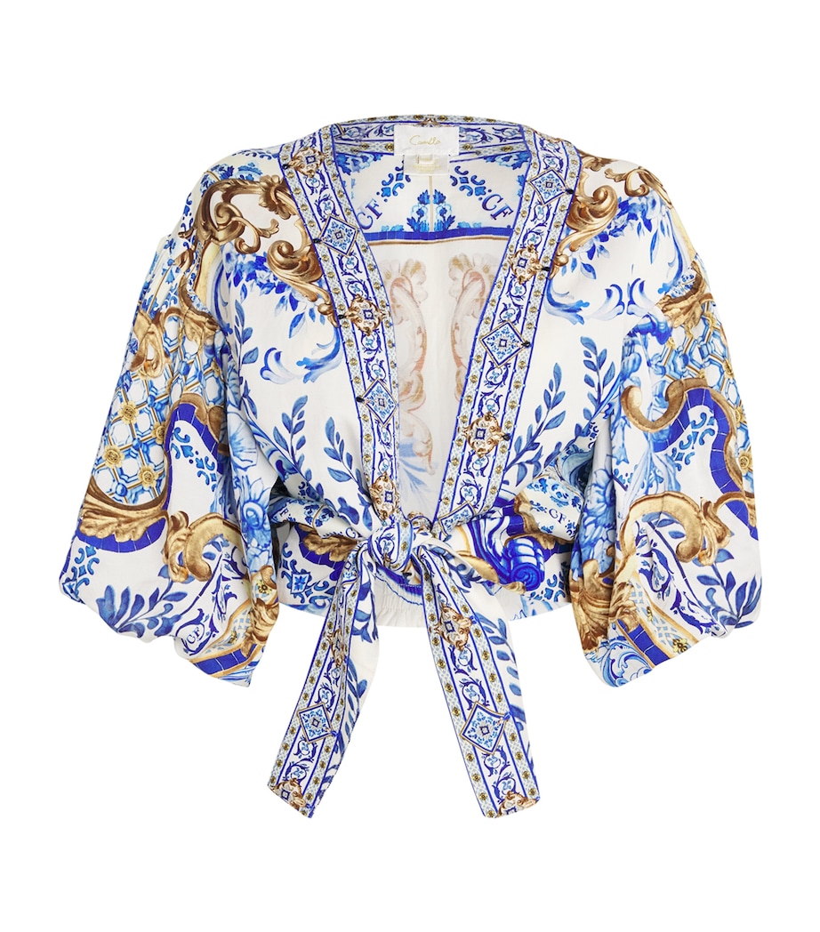Camilla Womens Printed Puff-Sleeve Crop Top Azuladvt Image 1