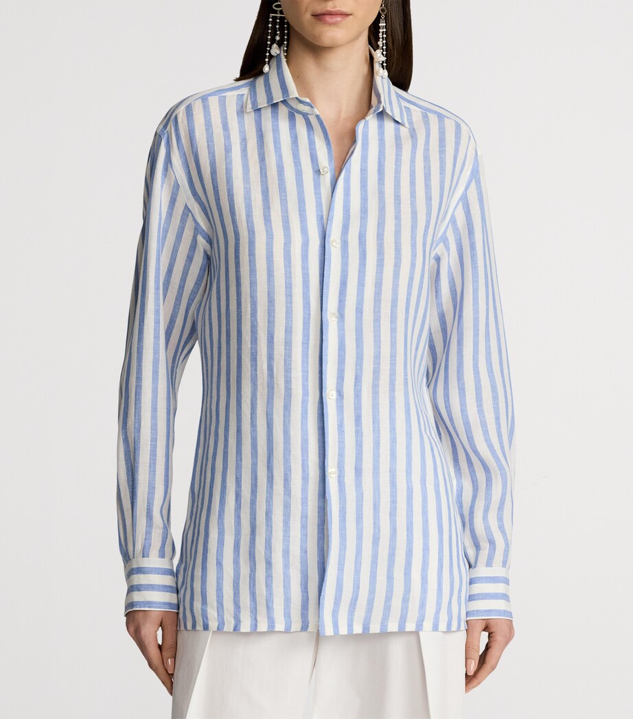 Ralph Lauren Collection Womens Linen Capri Shirt Cream/cornflower Image 9