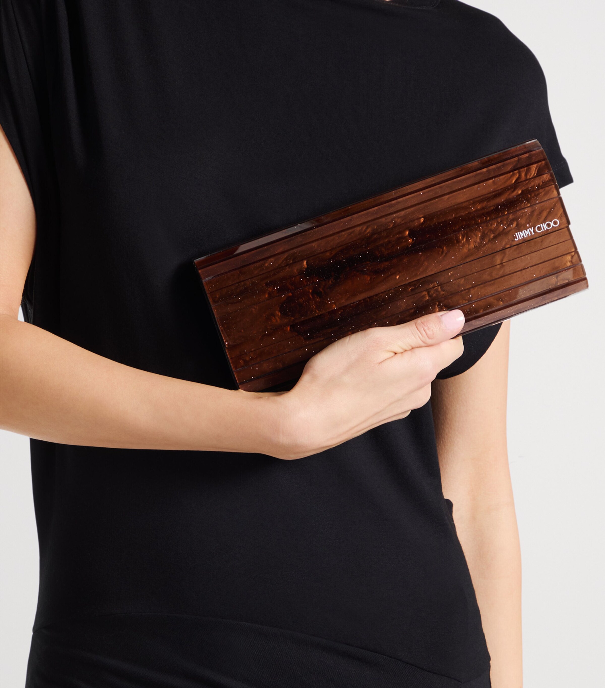 Jimmy Choo Marble-Effect Sweetie Clutch Bag Toffee Image 2
