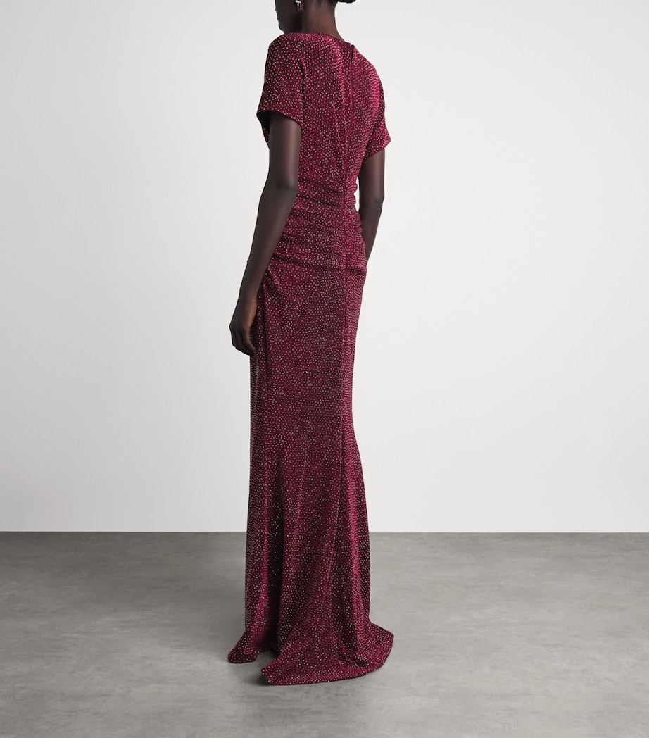 Talbot Runhof Womens Rhinestone V-Neck Gown Cranberry Image 4