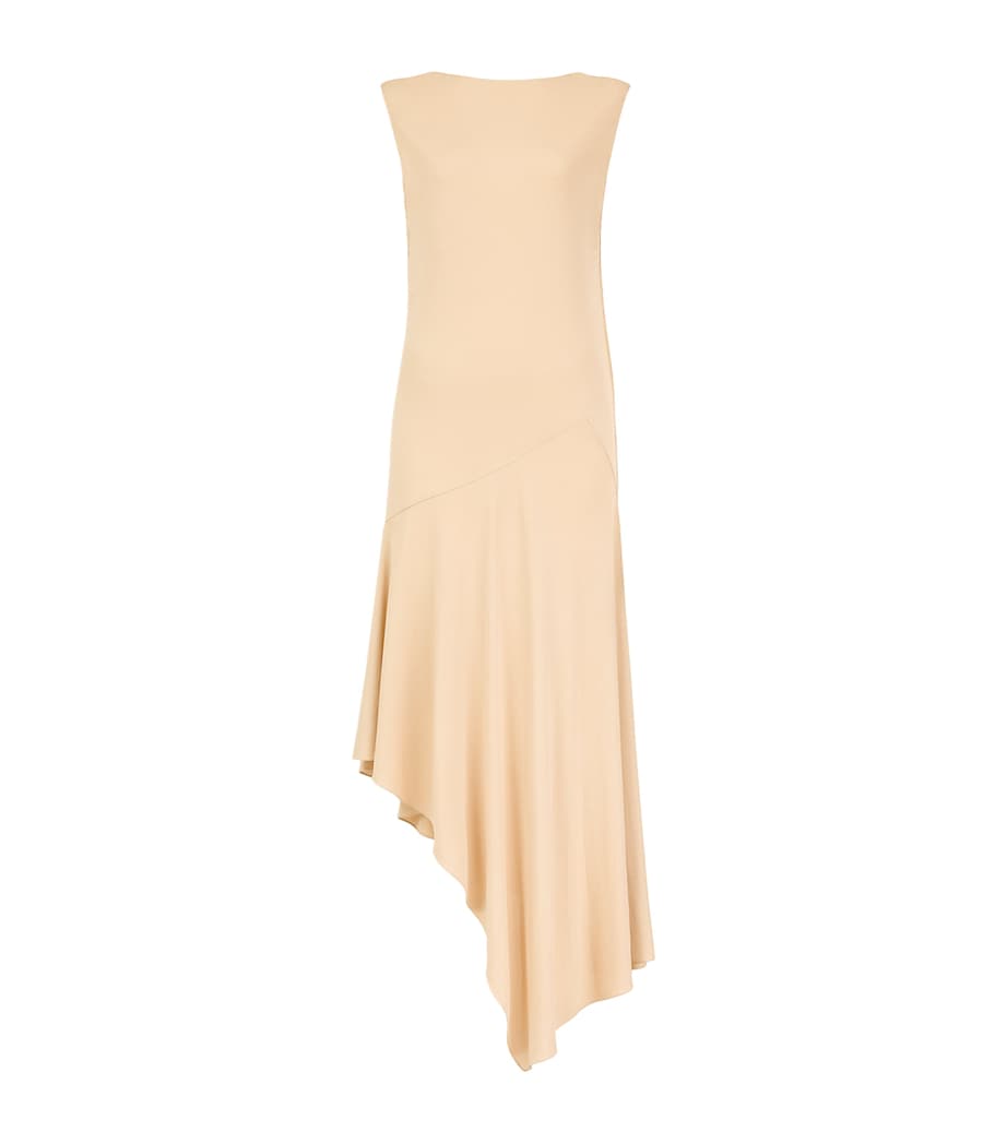 Alaïa Womens Jersey Asymmetric Midi Dress Beige Powder Image 1