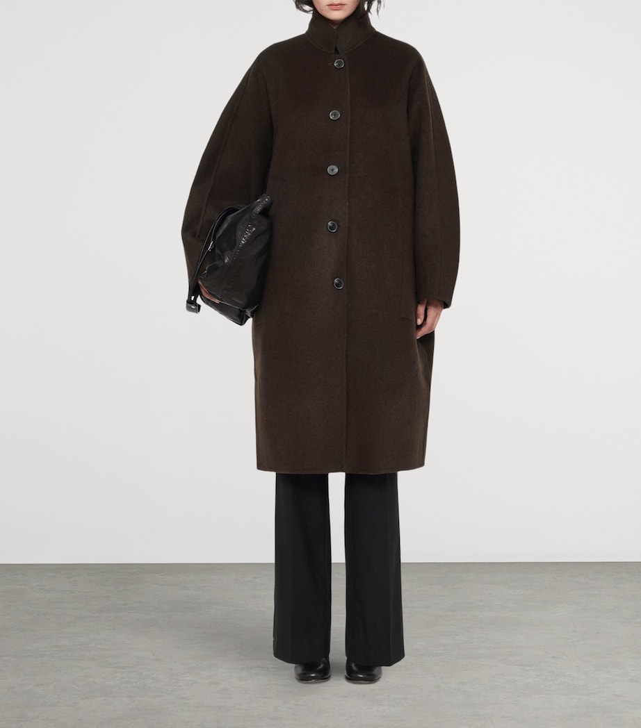 AllSaints Womens Wool-Blend Effie Coat Espresso Brown Image 2