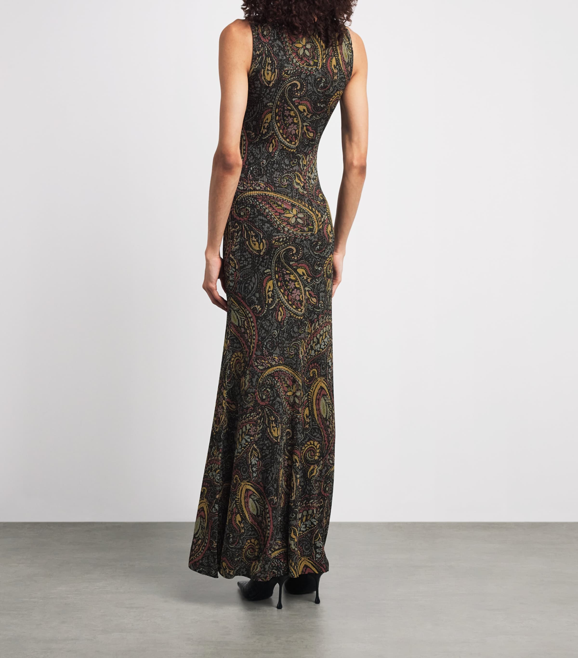 Etro Womens Ribbed Paisley Maxi Dress Green Image 4