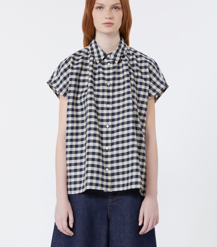 Weekend Max Mara Womens Cotton-Blend Check Shirt Navy Image 3