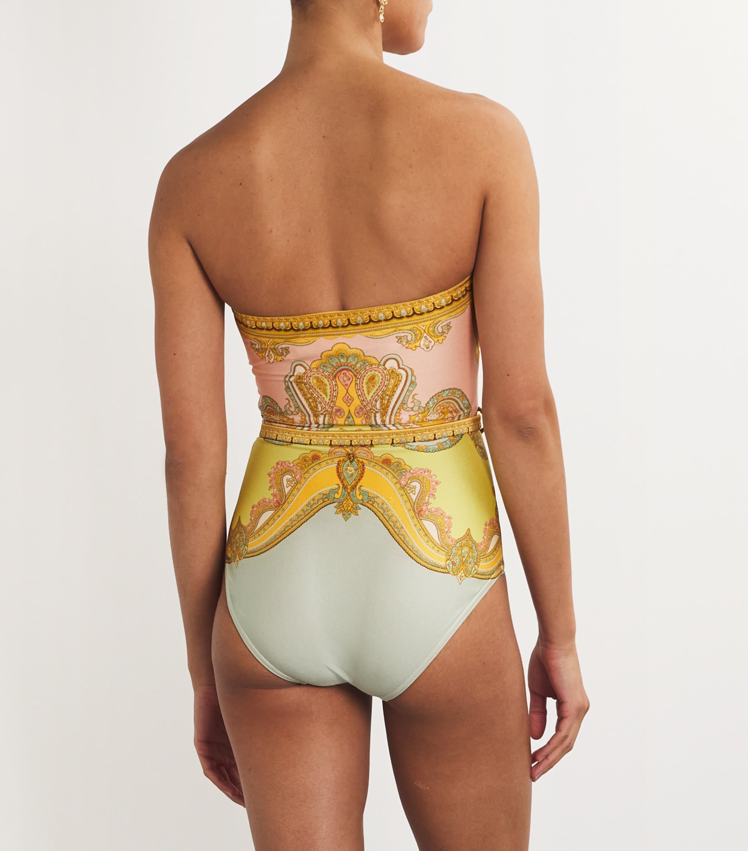 【Zimmermann】Maxine strapless belted printed swimsuit Zimmermann Bandeau Chain Maxine Swimsuit | Harrods UK