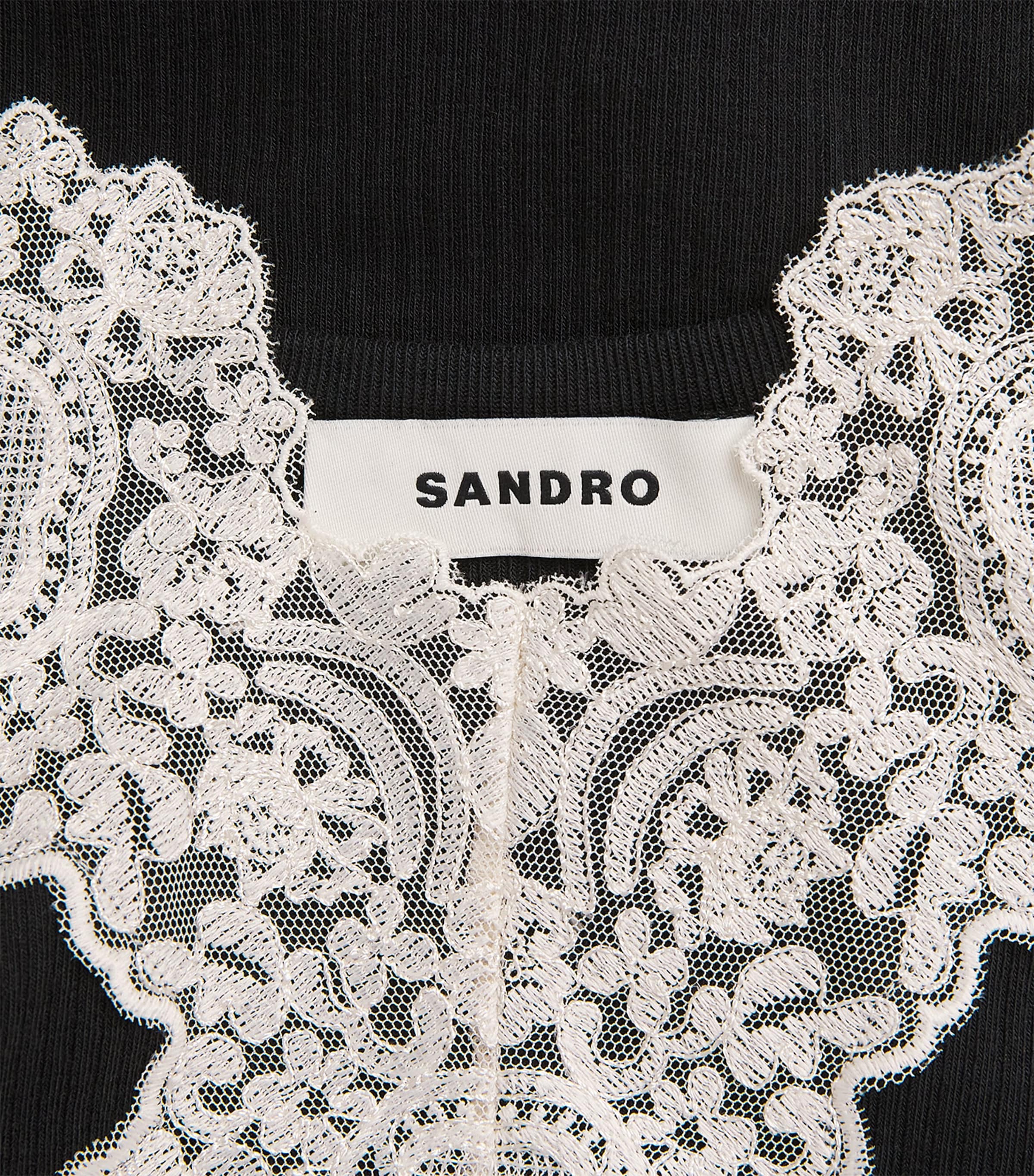 Sandro Paris Womens Ribbed Lace-Trim Tank Top Black Image 6