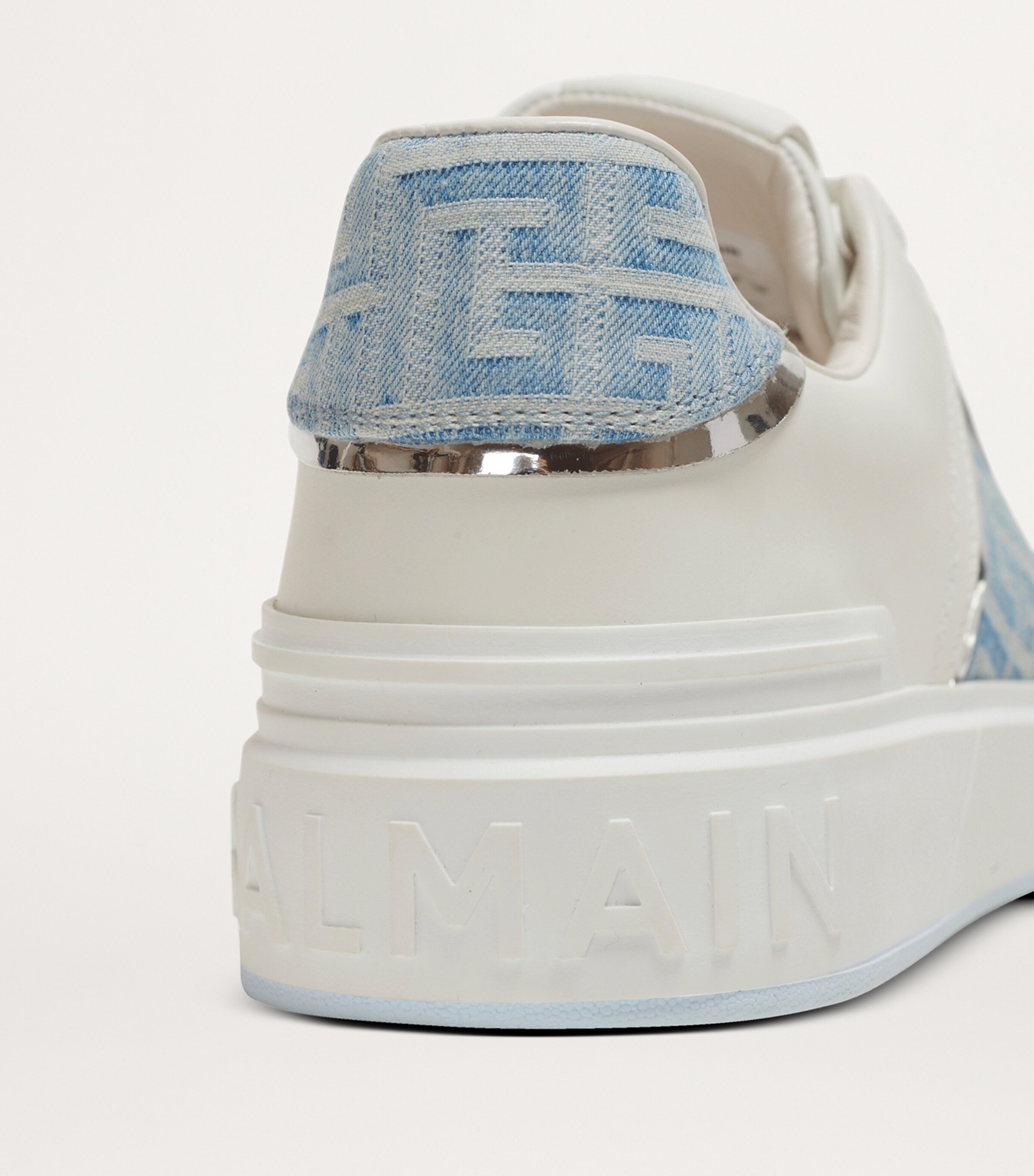 Balmain Leather-Denim B-Court Sneakers Bleu Denim/blanc Image 9