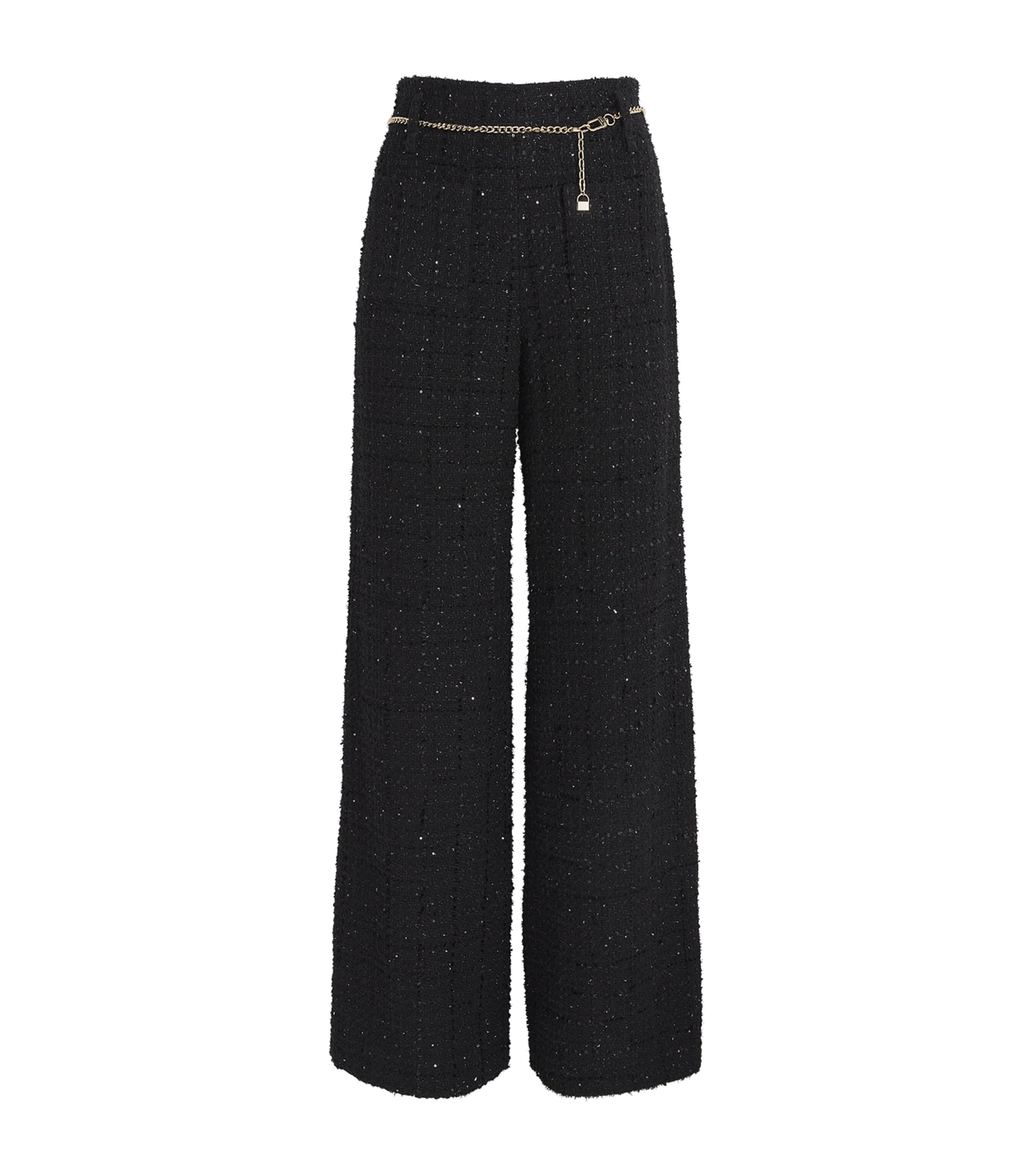 Maje Embellished Tweed Wide-leg Trousers In Black