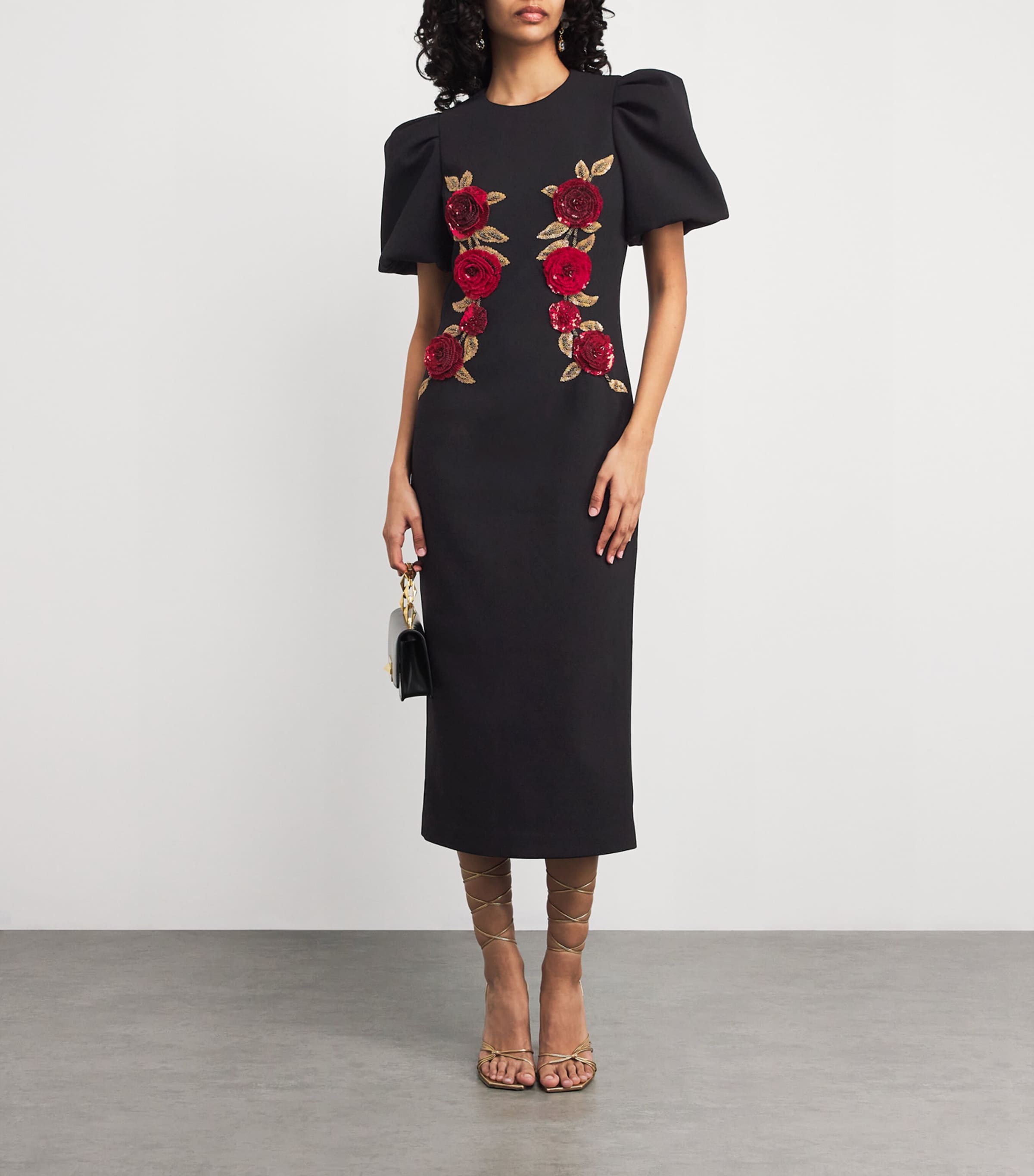 Rebecca Vallance Womens Appliqué Rosetta Midi Dress Black Image 2