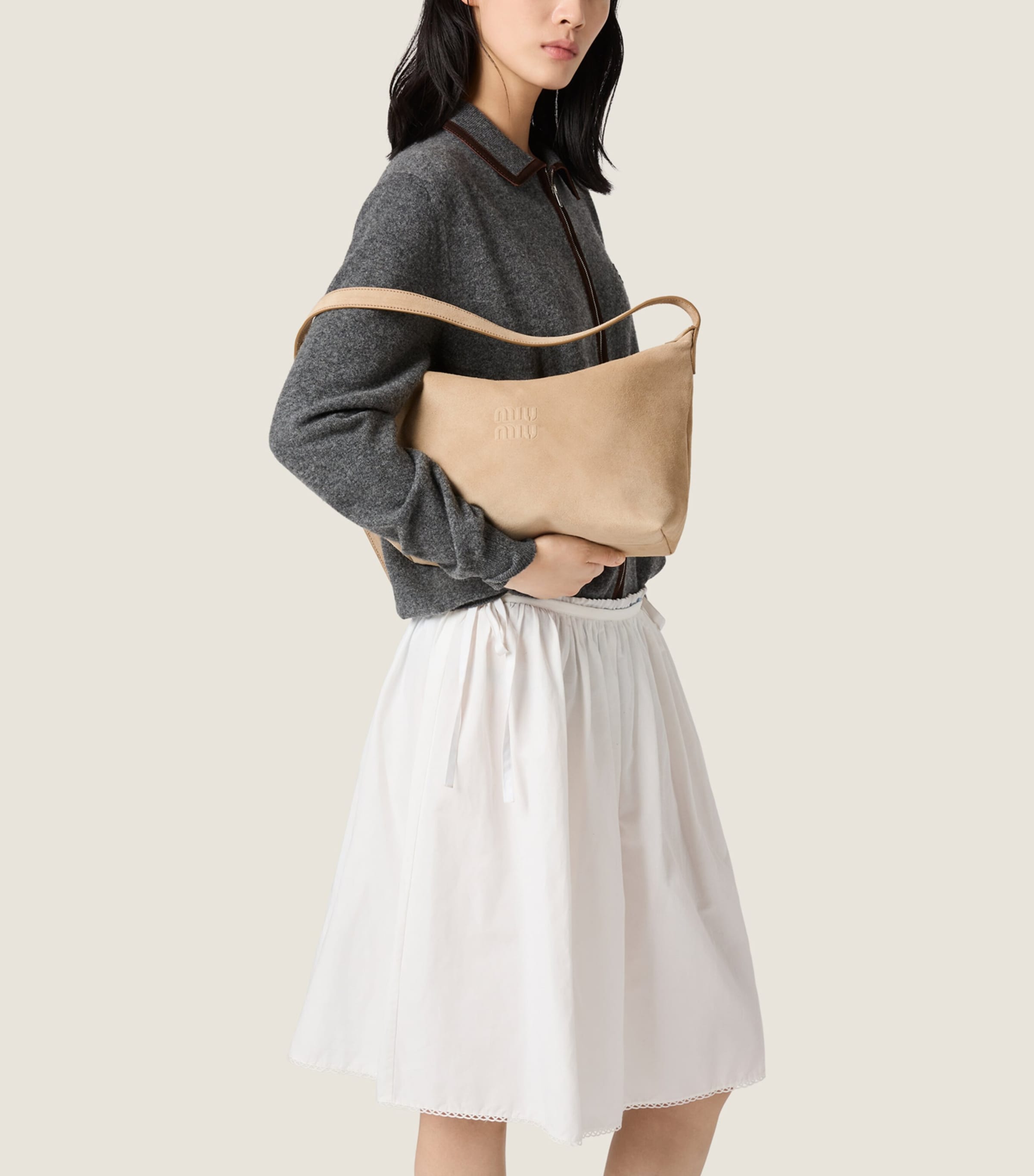 Miu Miu Medium Suede Spirit Shoulder Bag Neutral Image 2