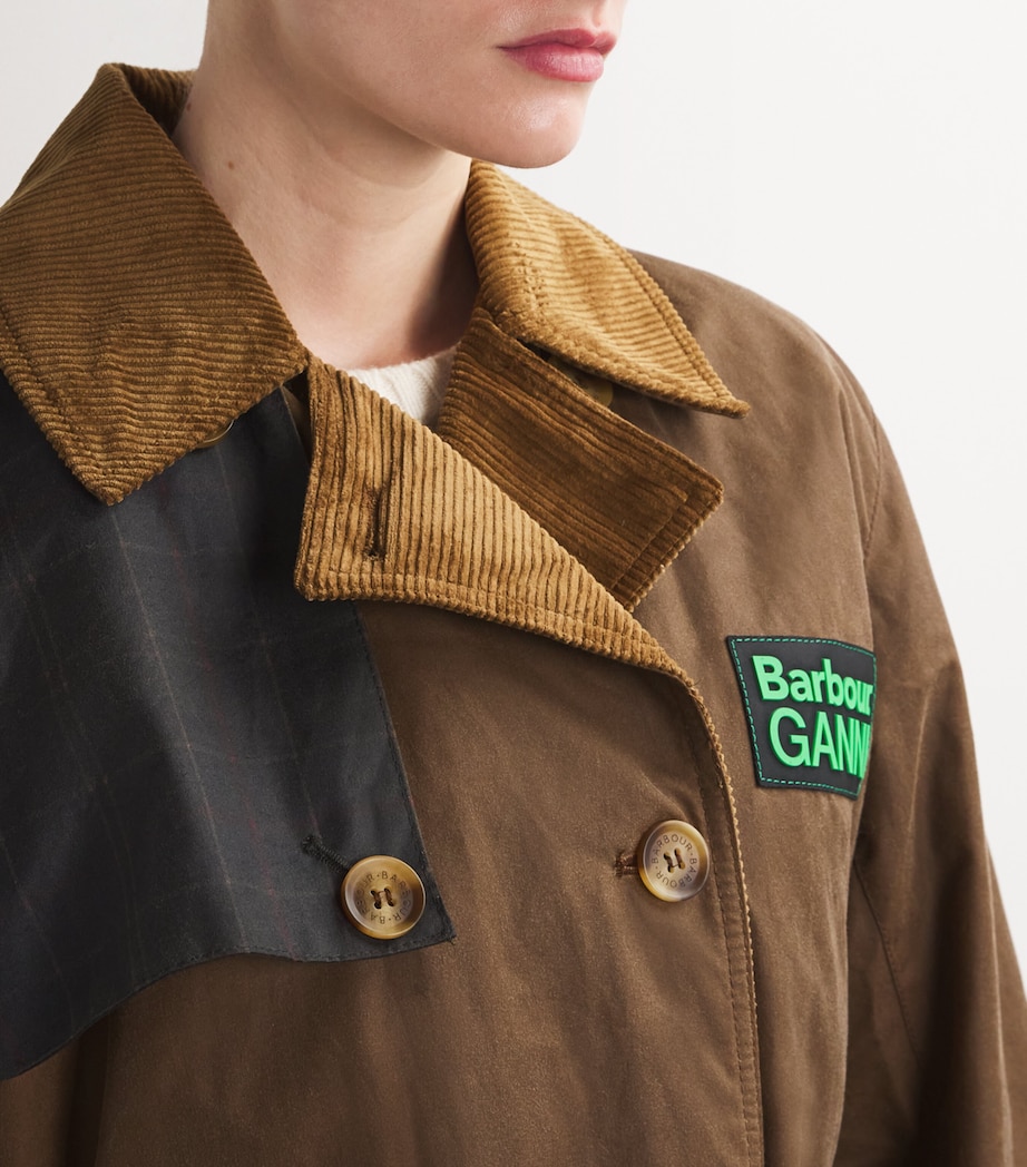 Barbour Womens x GANNI Waxed Trench Coat Bark/classic Image 7